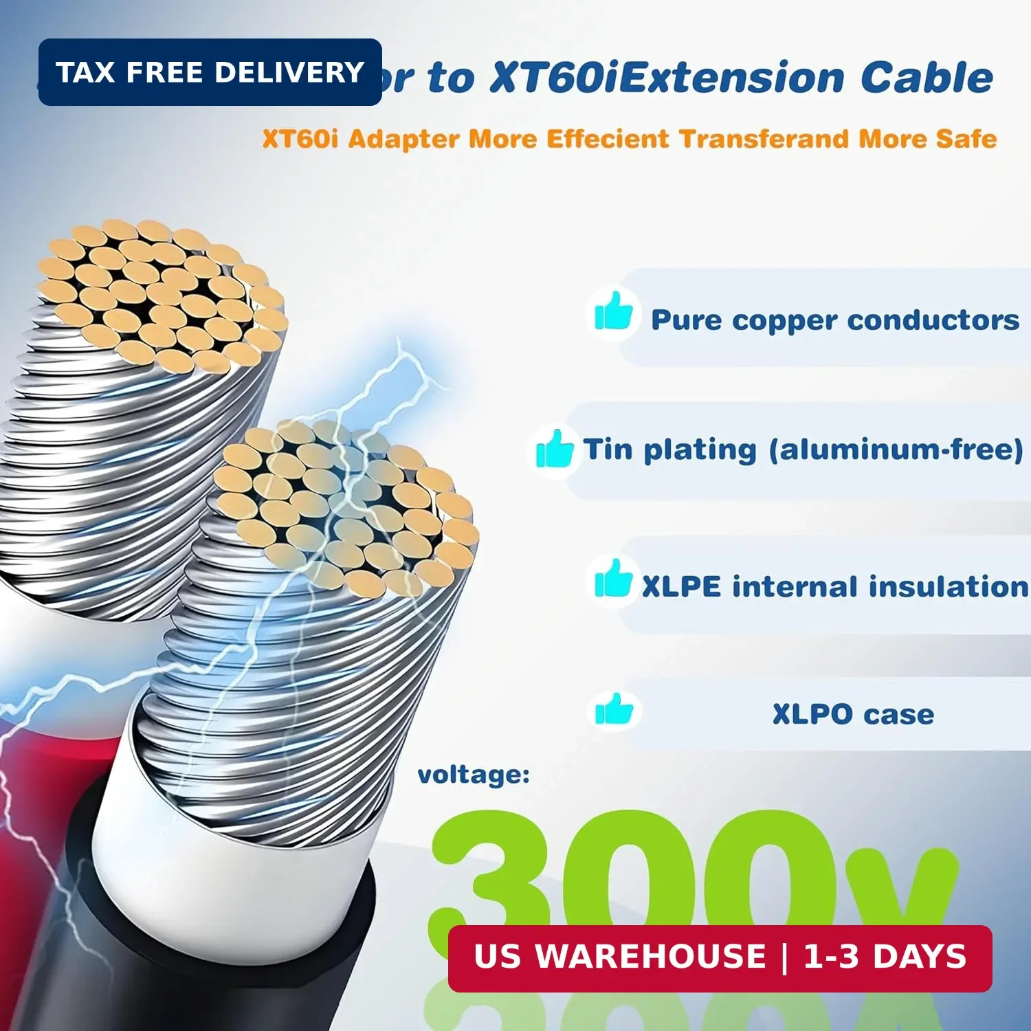 Solar to XT60i Charge Extension Cable 3FT/6FT/12FT/25FT/50FT, Solar Connectors t