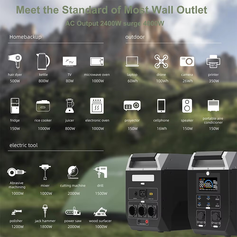 640000mAh 2000Wh 2000W LiFePO4 Battery 1200W/1000W Portable Power Station Genera