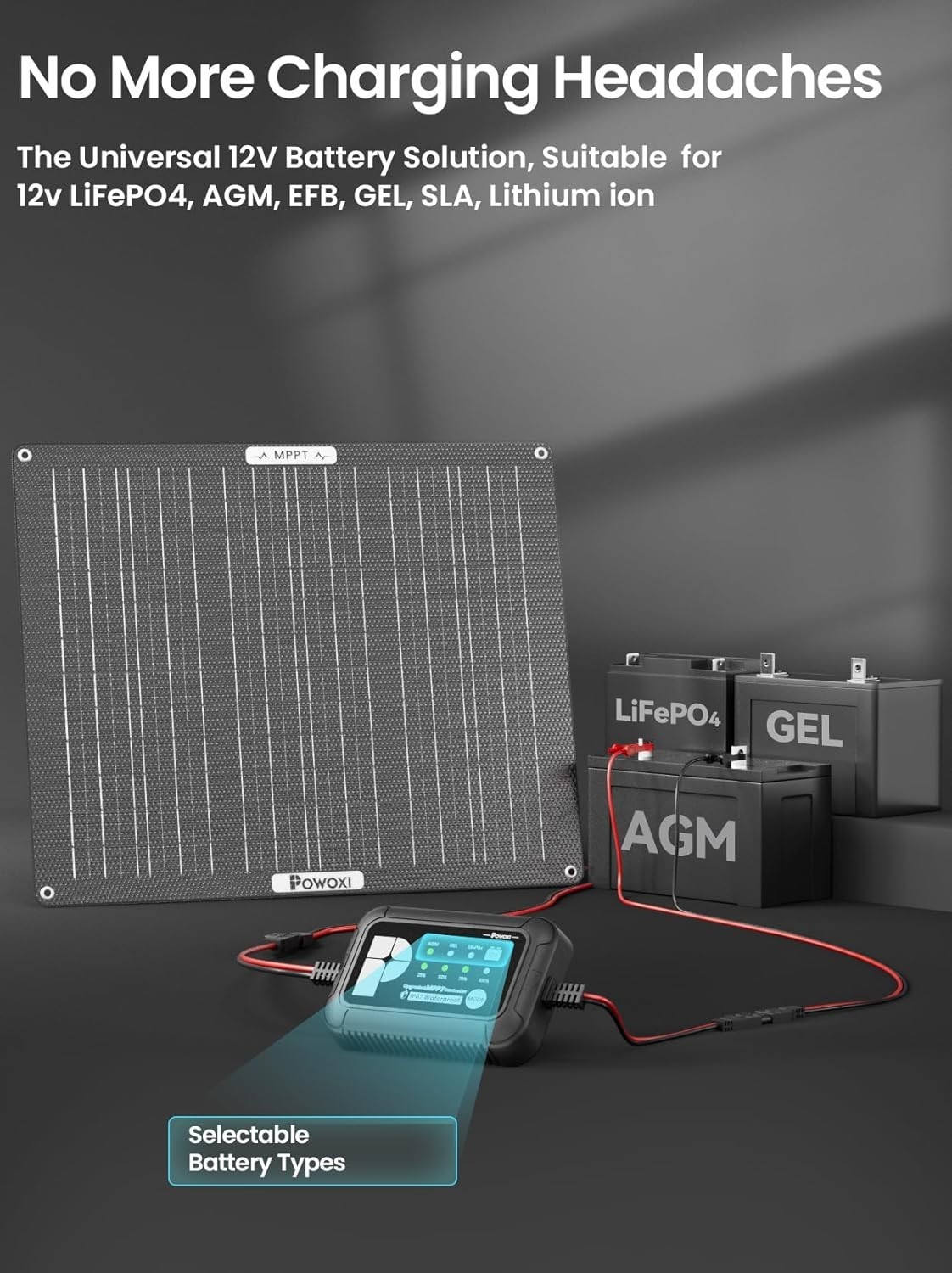 50W Solar Battery Charger: 12V Solar Car Battery Trickle Maintainer – with MP…