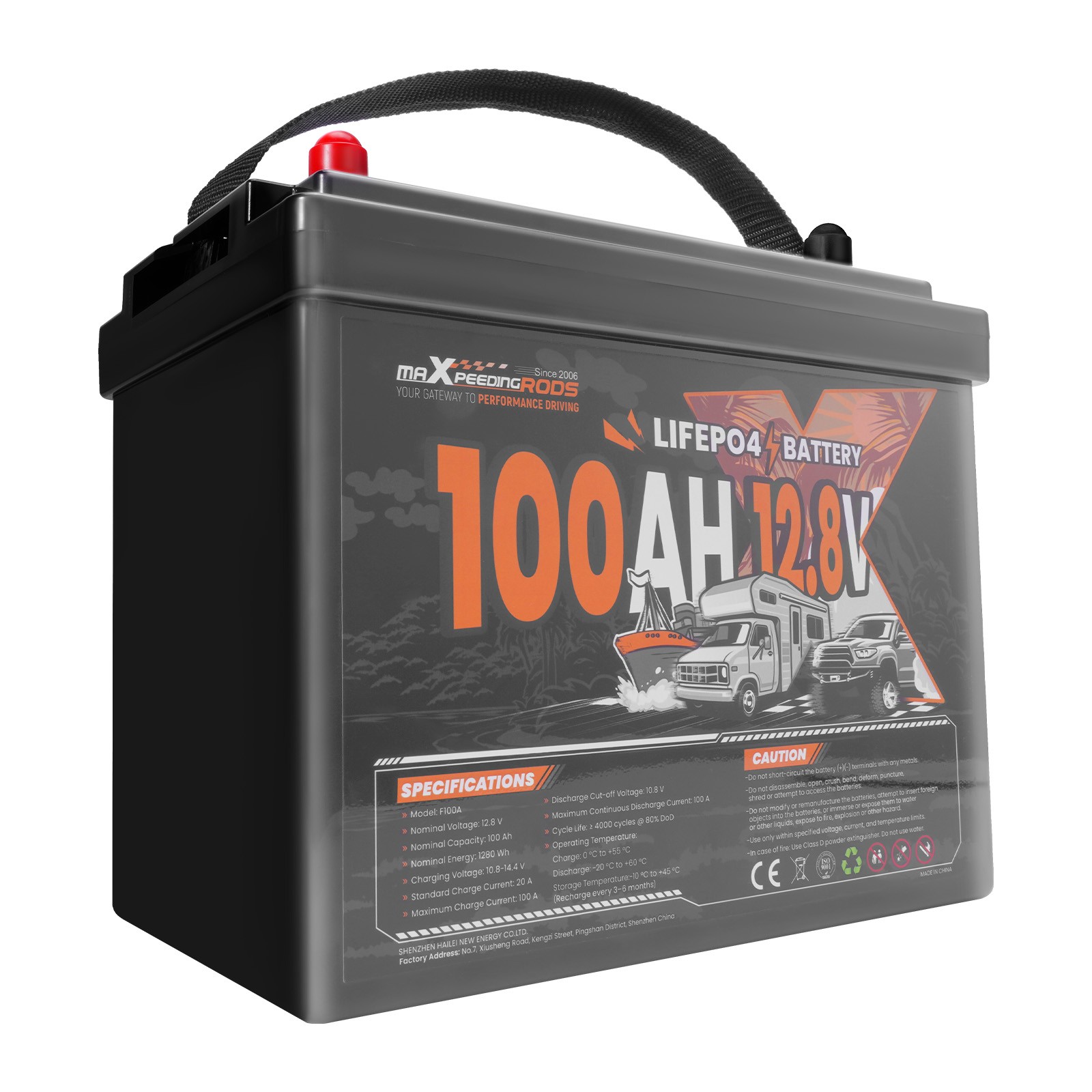 Marine Grade 12V 100Ah Lithium Battery for Boat RV, BMS, Expandable System