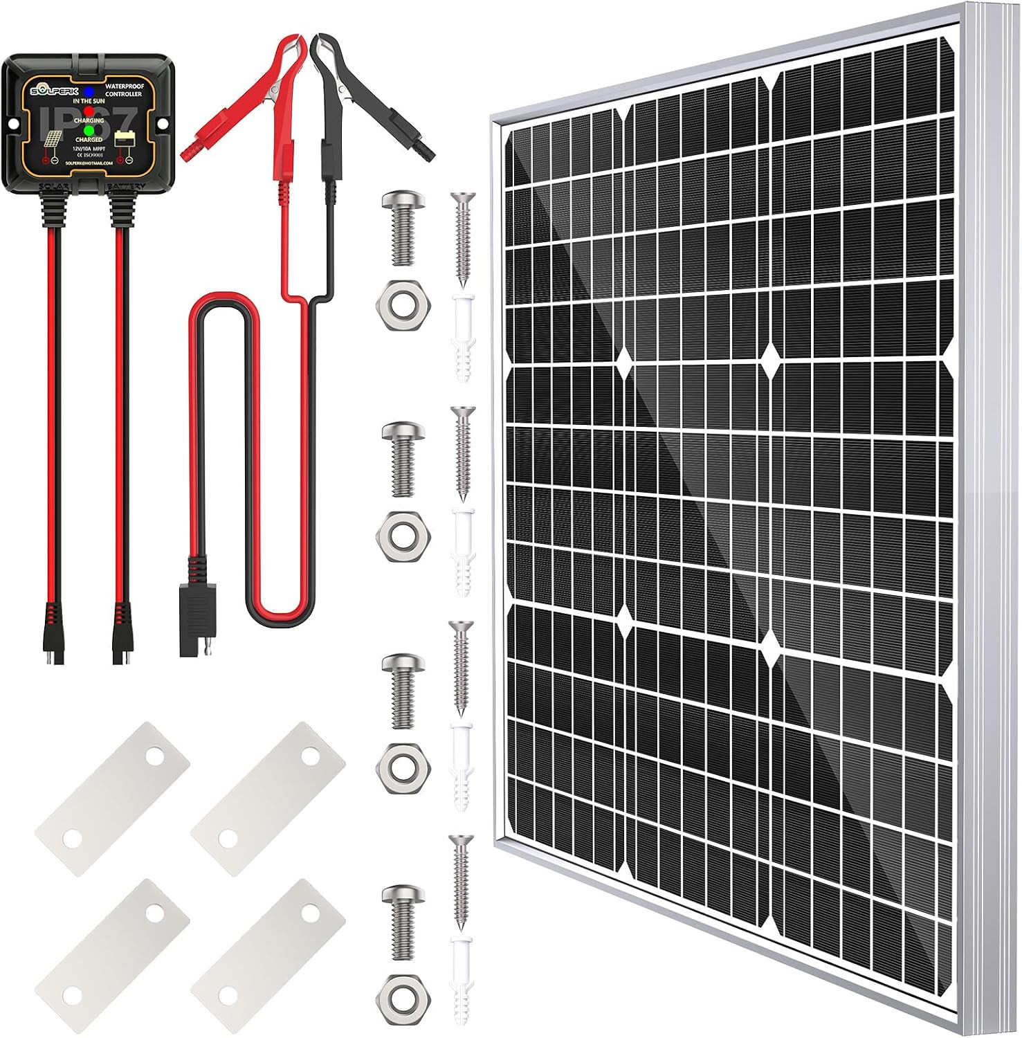 Solar Panel Kit 50W 12V, Waterproof Solar Battery Trickle Charger Maintainer + S