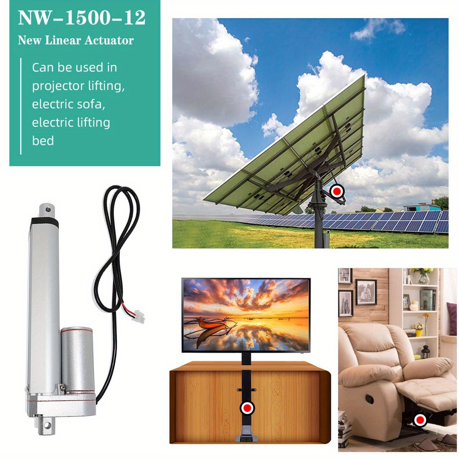 12″ Heavy Duty 330lbs/1500N Solar Tracker Linear Actuator Multi-Functions