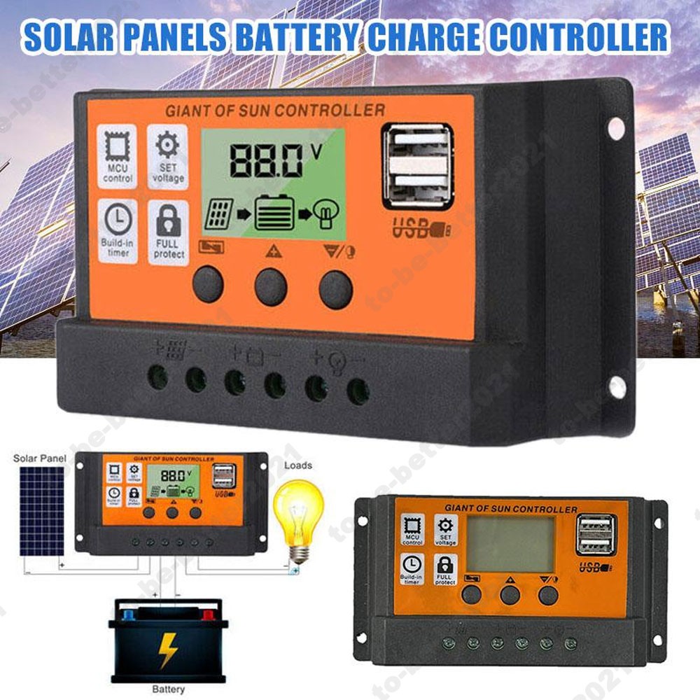 100A 90A 80A 70A 60A 50A 40A 30A PWM Solar Charge Controller 12V 24V Regulator