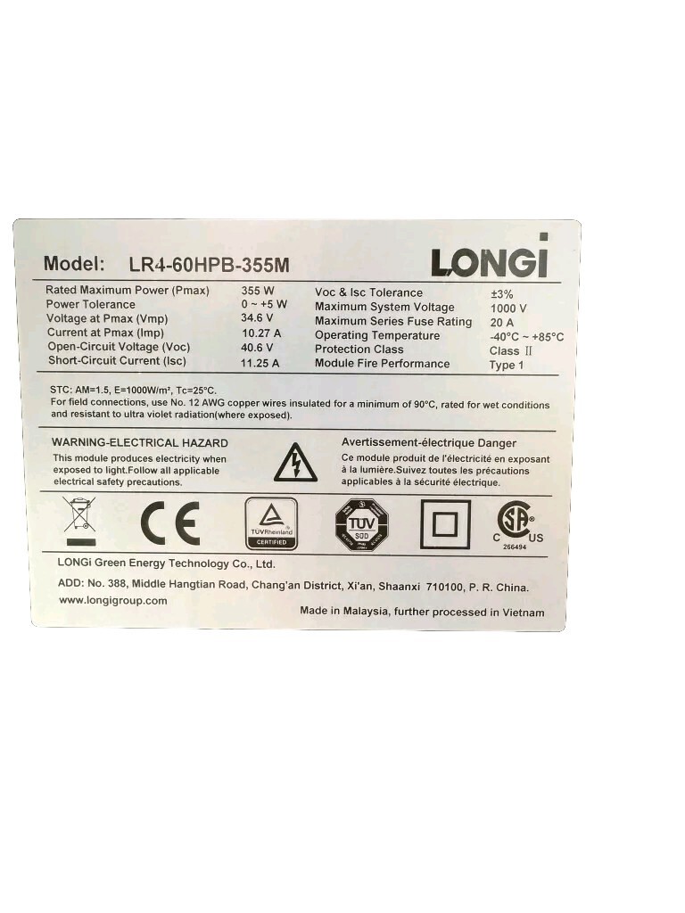1 LG 265 Watt High Output,  Solar Panel 60 Cell LG265S1C-A3 Pickup Only