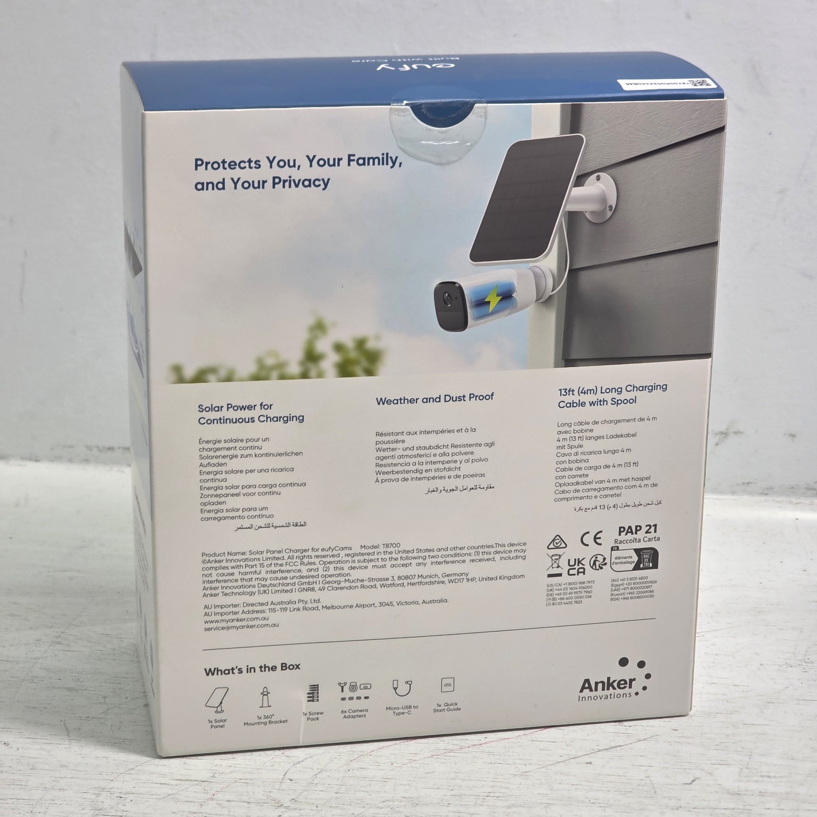 eufy Solar Panel 2.6W IP65 Weatherproof For eufyCam Outdoor Security Camera New!
