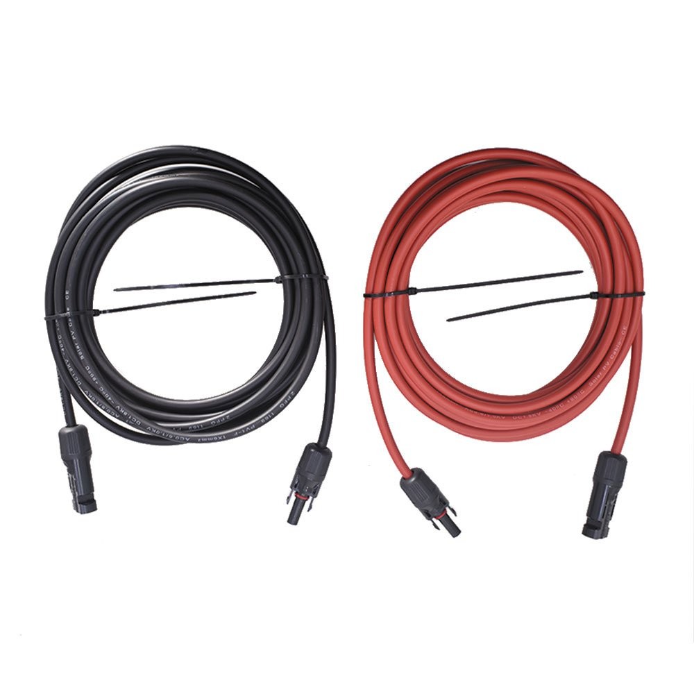 1 Pair Black + Red Solar Panel Extension Cable Wire Connector 20FT 6mm²/10AWG