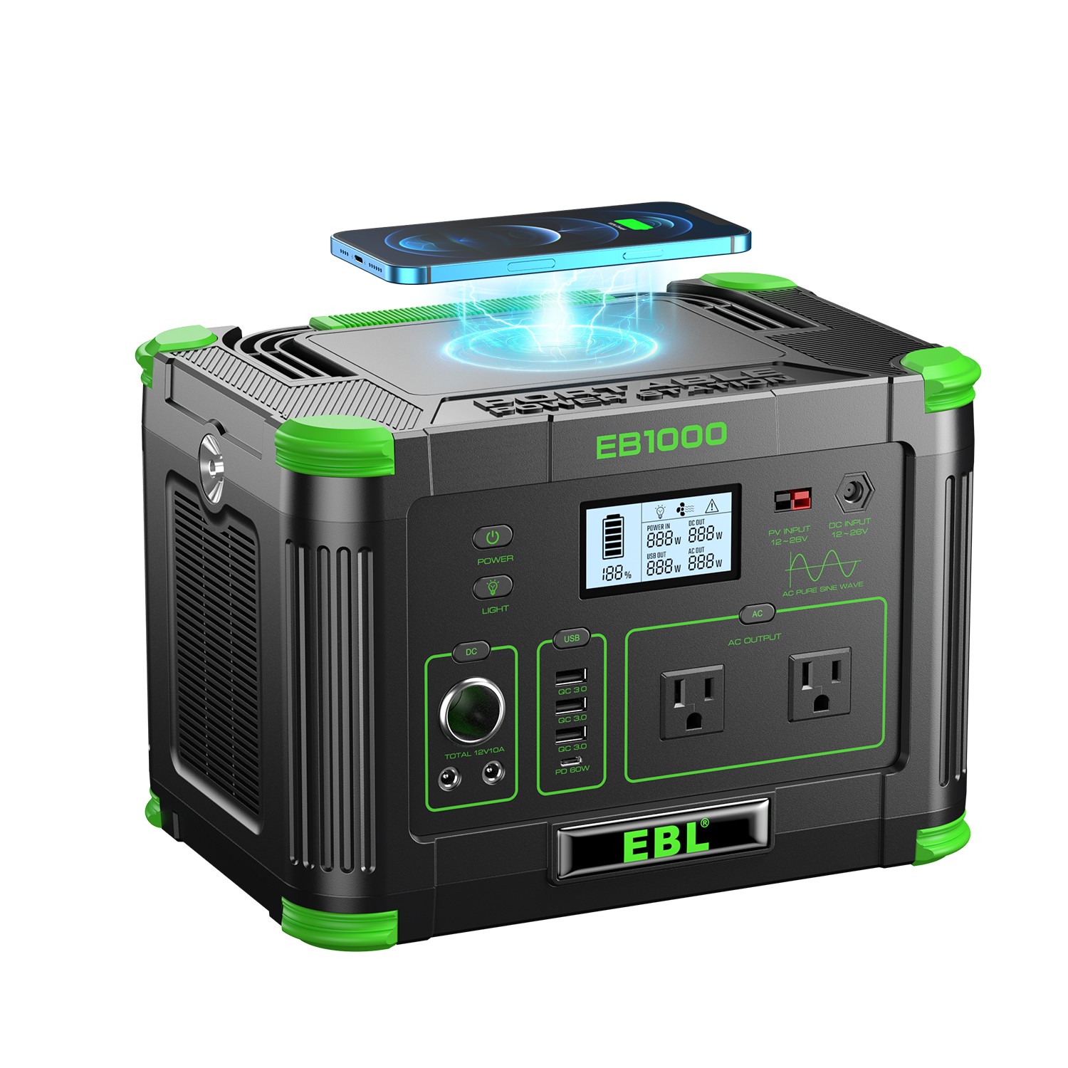 Portable Power Station 1000W 999Wh Solar Lithium Battery for Home Travel RV Van