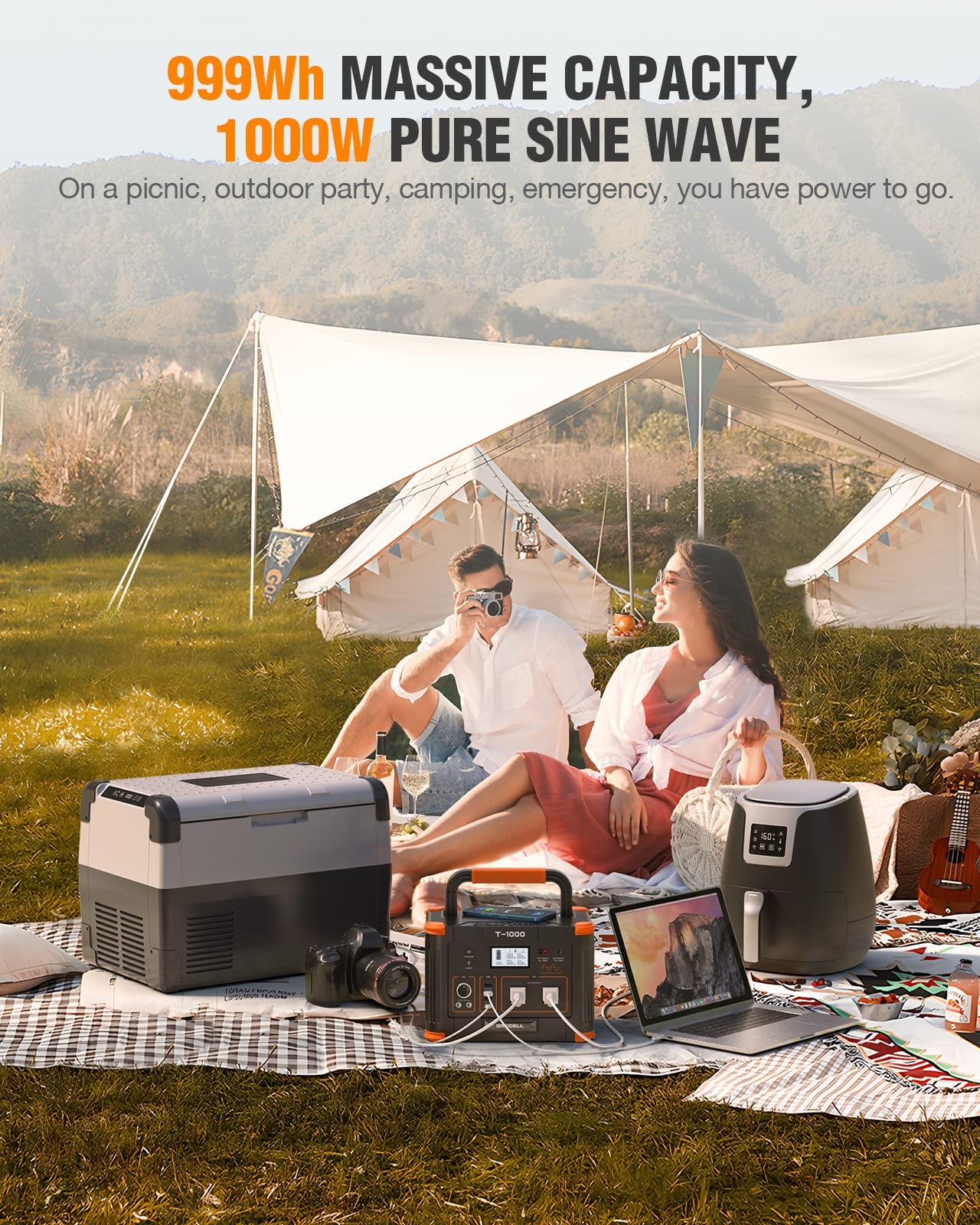 GRECELL 999Wh Solar Generator 1000W, Portable Power Station with 60W USBC PD …