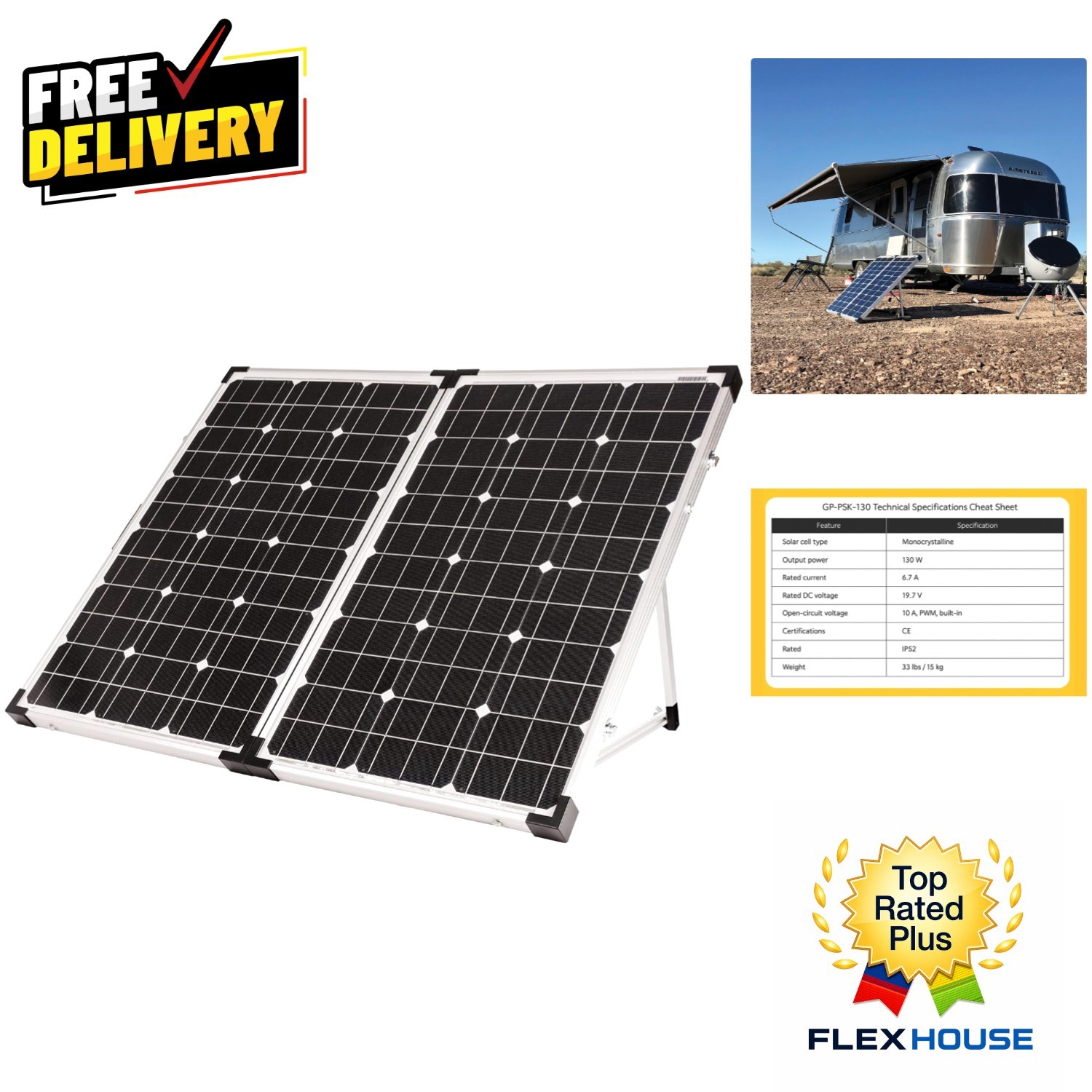 Lightweight and Compact 130W Solar Panel Kit with Adjustable Legs for Efficiency