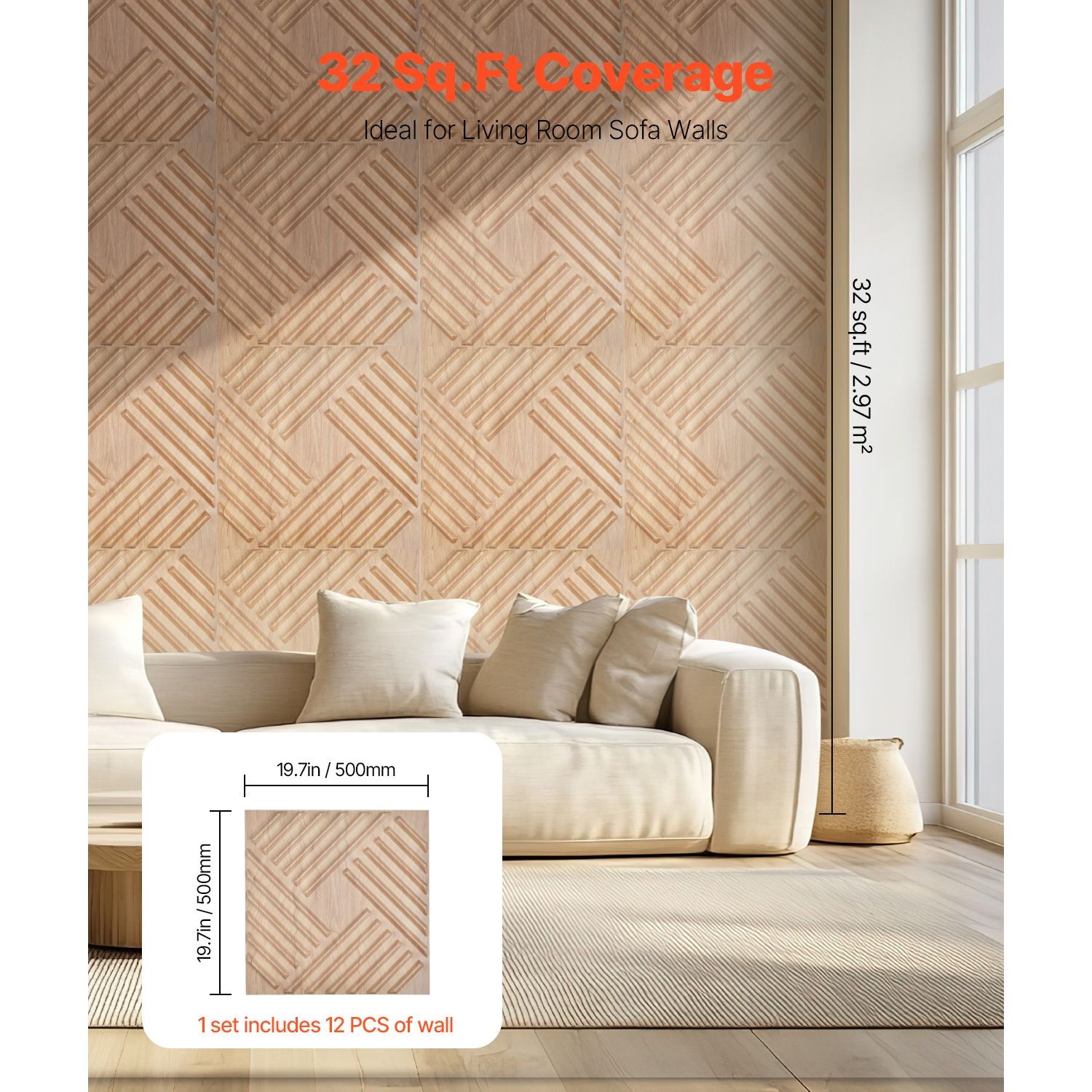 3D Wall Panels 12 – Pack 19.7×19.7in PVC Light Wood Accent Wall Decor
