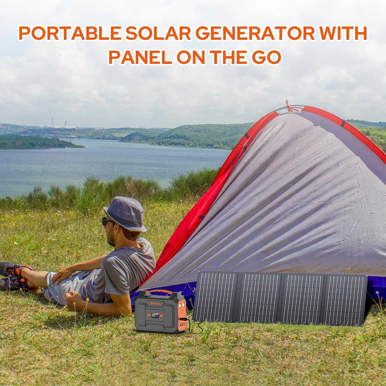 Portable Power Station with Foldable 40W Solar Panel, 100W Solar Powered Gene…