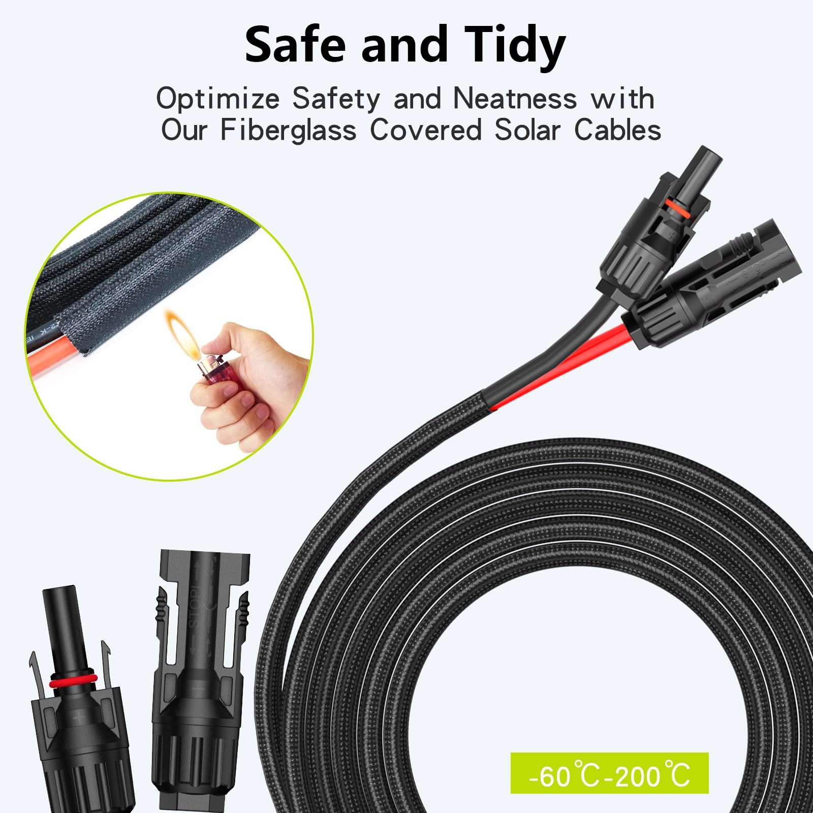 50Ft 10AWG Solar Cable Extension with Protection Cover, Solar Wire with Tool-…