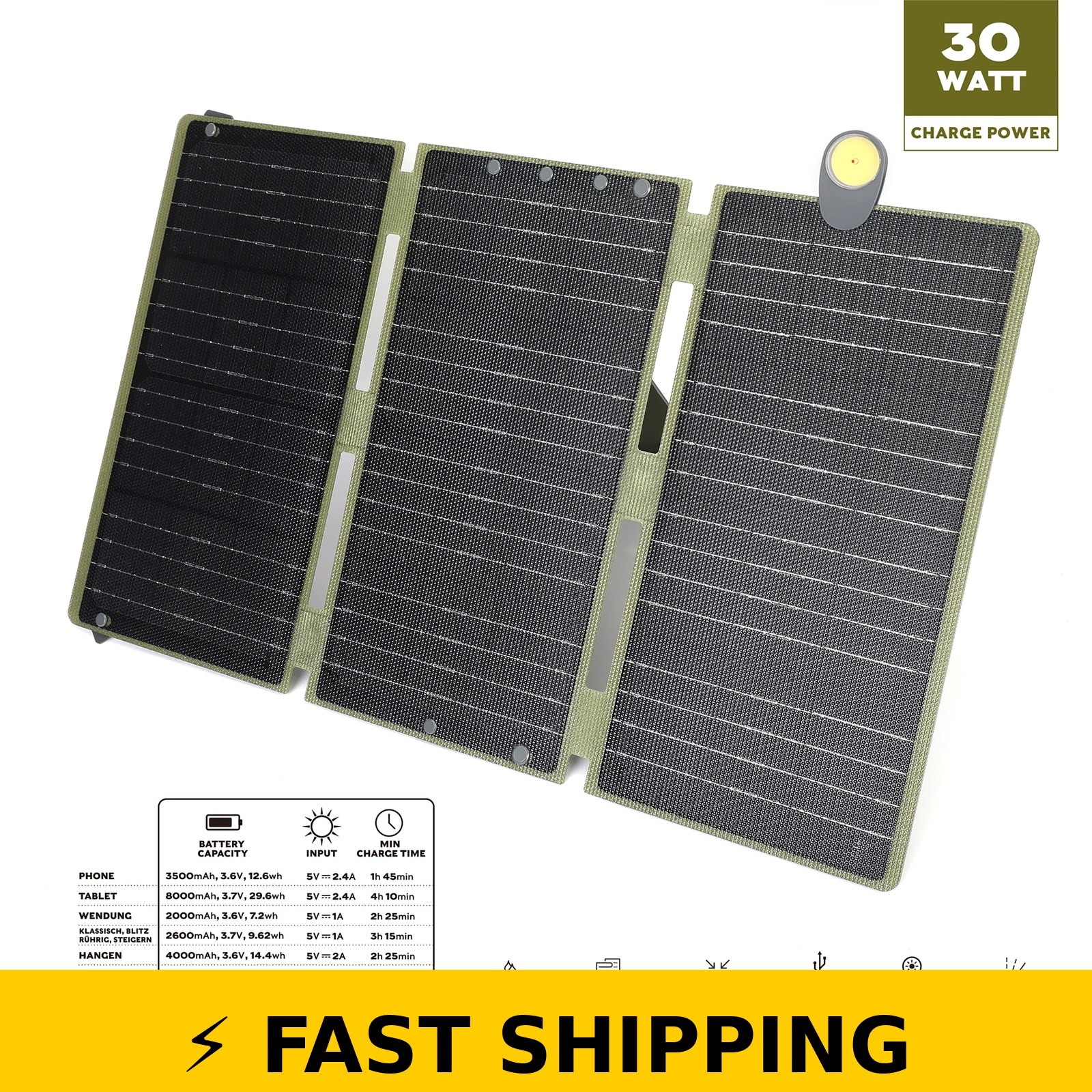 Swiss Tech 30W Foldable Solar Panel USB Charger Waterproof Emergency Use