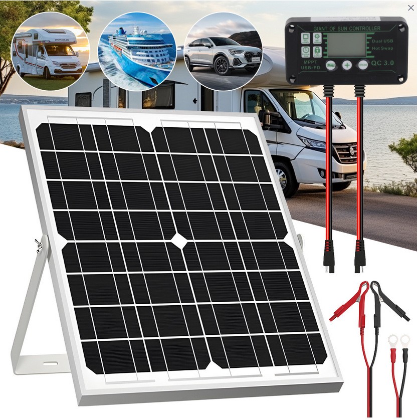 12V Solar Battery Trickle Charger 40W Solar Panel Maintainer Kit for Car RV Boat