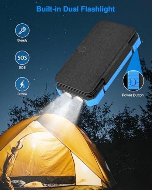 Solar Charger Power Bank 49800mAh with 4 Built-in Cables & 3 Foldable Panels,