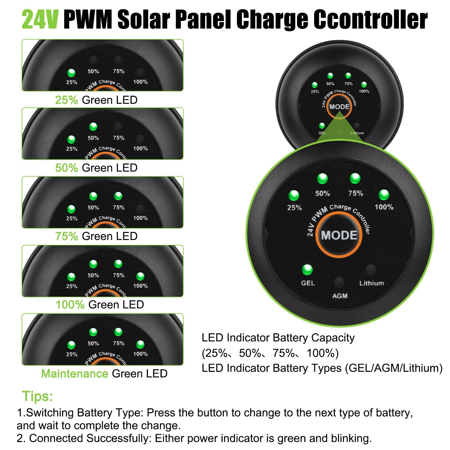 Solar Panel Kit 50W 24V Solar Battery Trickle Charger Maintainer with Upgrade…