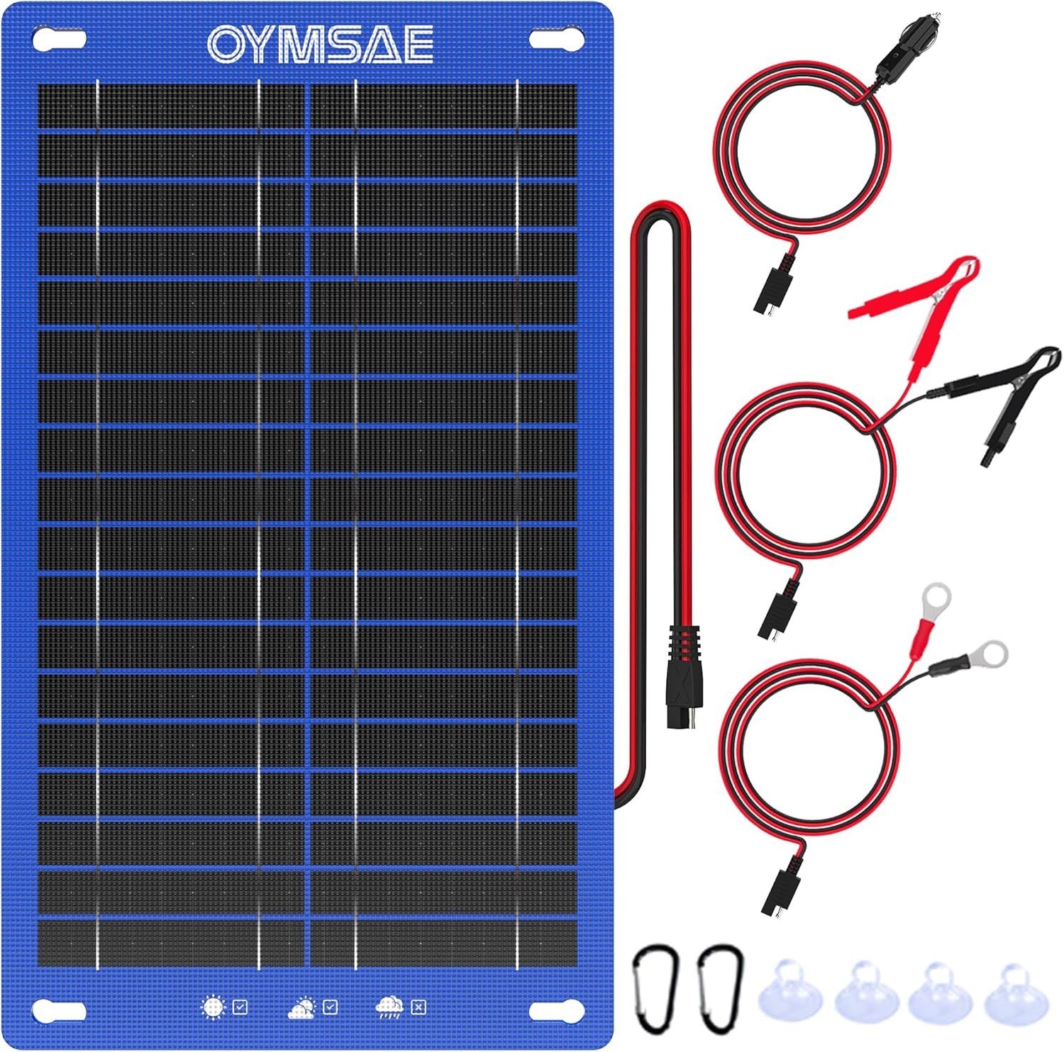 OYMSAE 12W Solar Car Battery Charger Portable 12V Trickle Battery Charger & Main