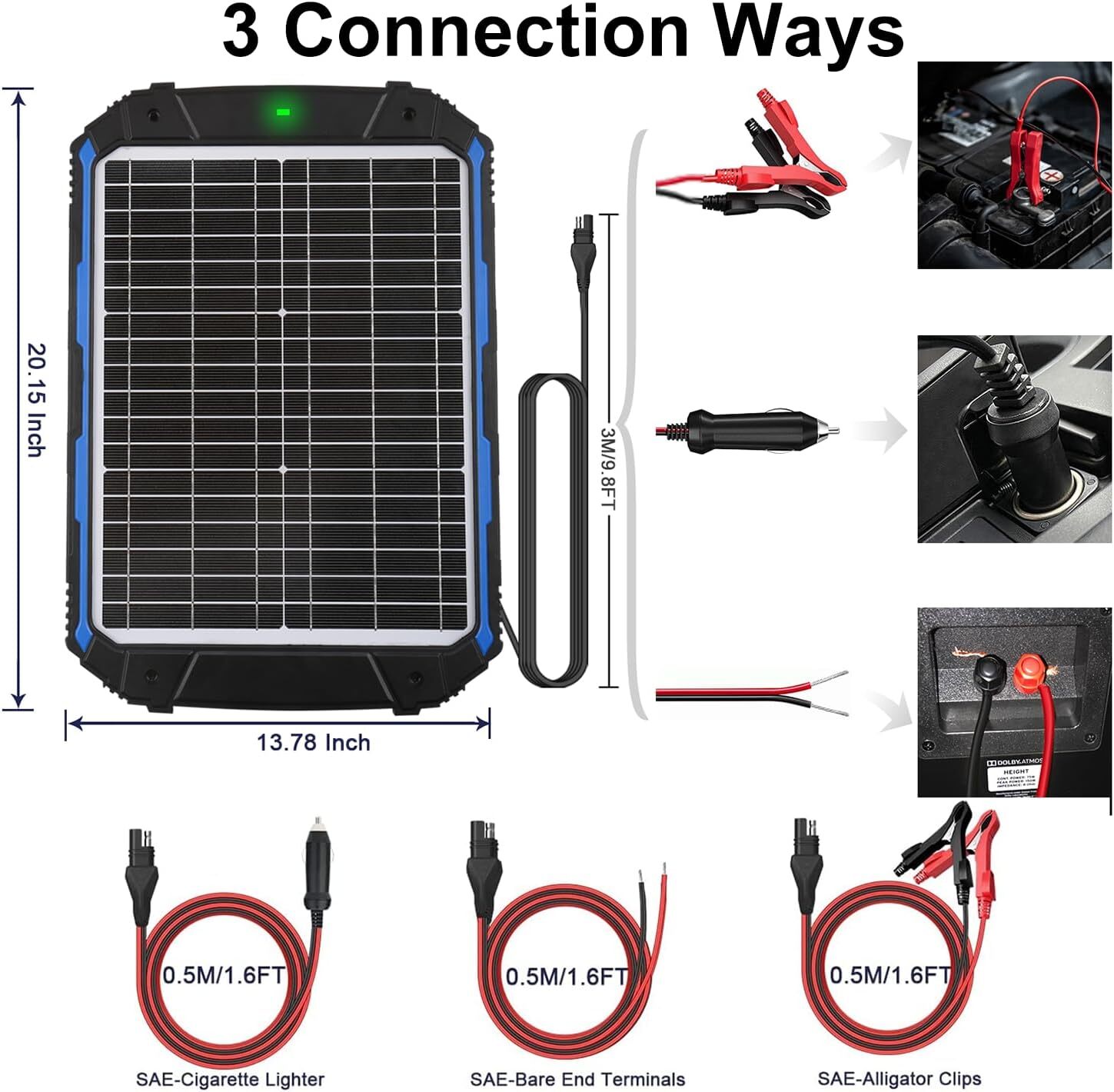 20W 12V Solar Trickle Charger, MPPT Controller, Waterproof, Ideal for Car