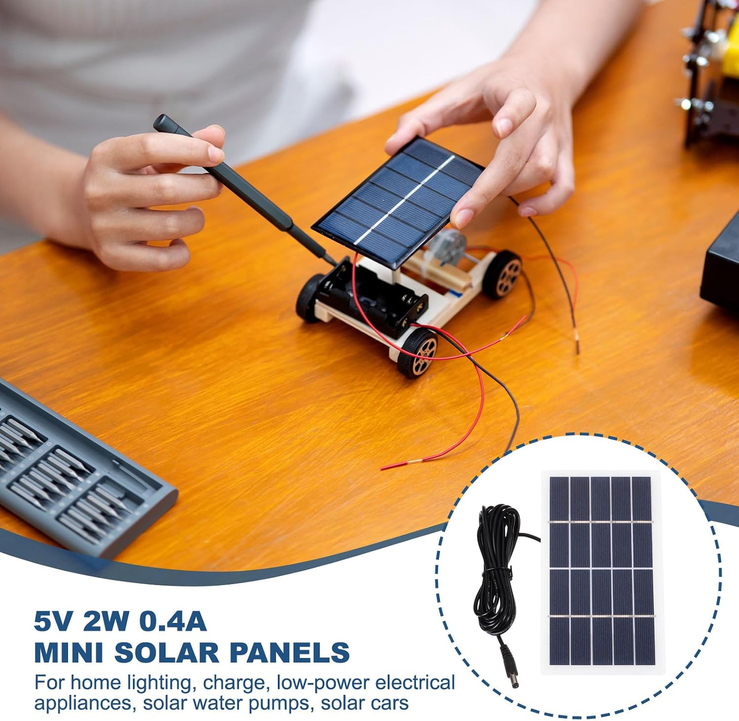 5V 2W 0.4A Mini Solar Panels, 3.2M Wire DC Connector Polycrystalline Solar Cell