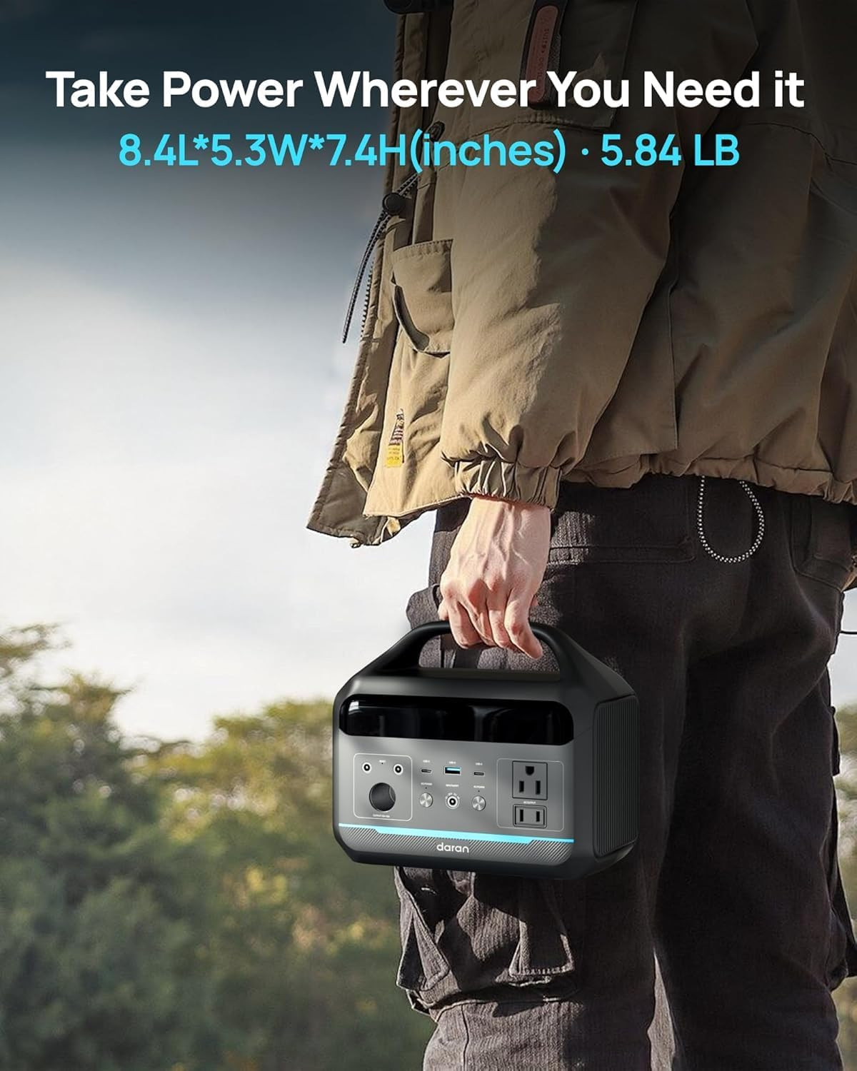 DARAN Portable Power Station 300W, 192Wh Lifepo4 Battery, Solar Generator with 1