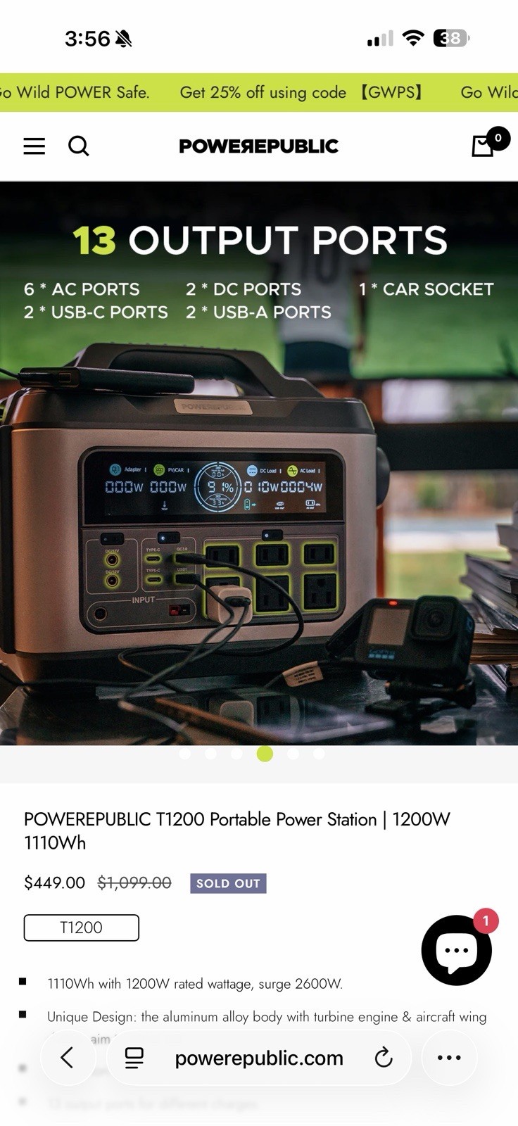 POWEREPUBLIC T1200 Portable Power Station | 1200W 1110Wh