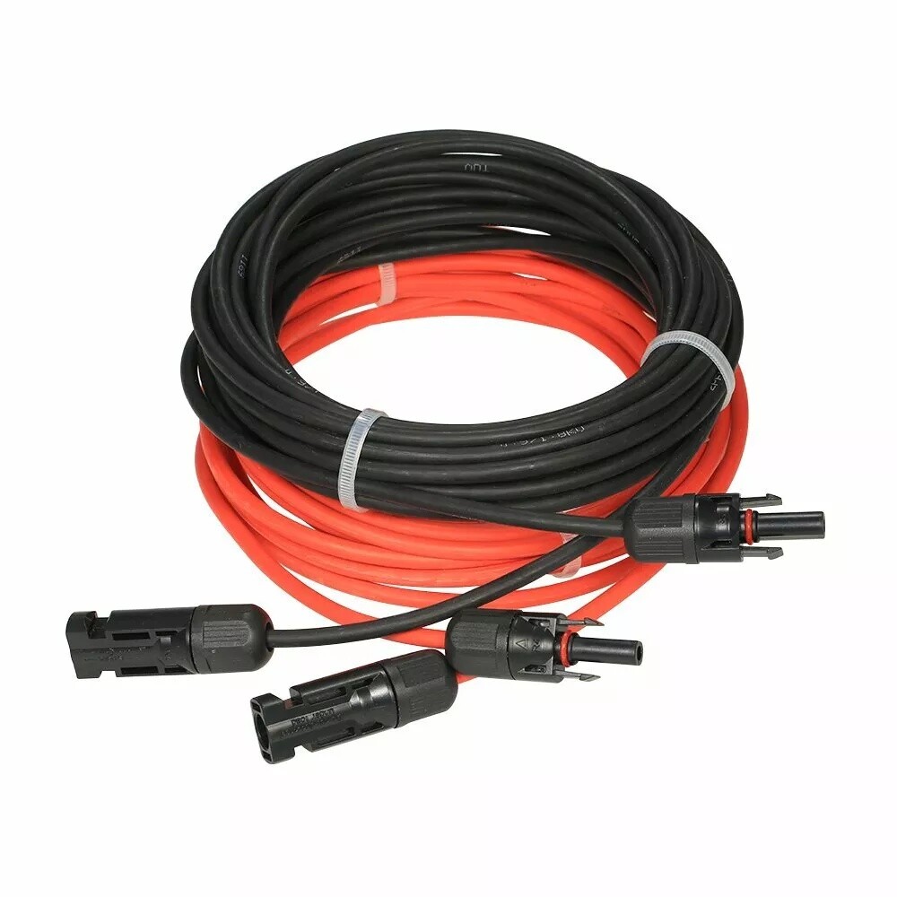 10 AWG Solar Panel Extension Cable PV Wire Solar Connectors Pair Black Red 6mm²