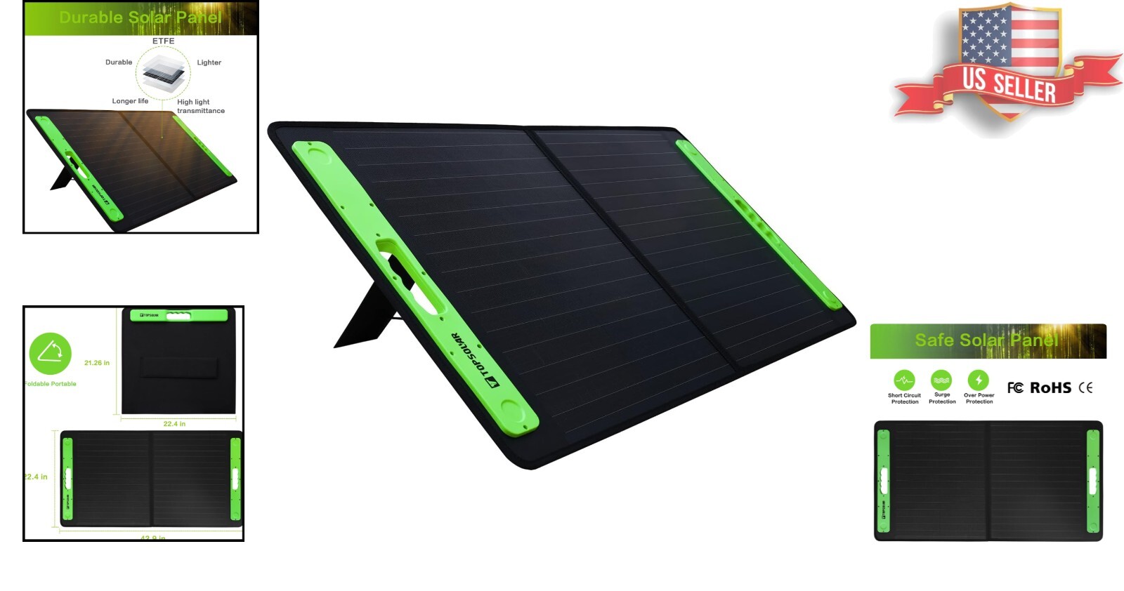 Durable 100W Solar Panel Charger with Short Circuit Protection & Travel Design