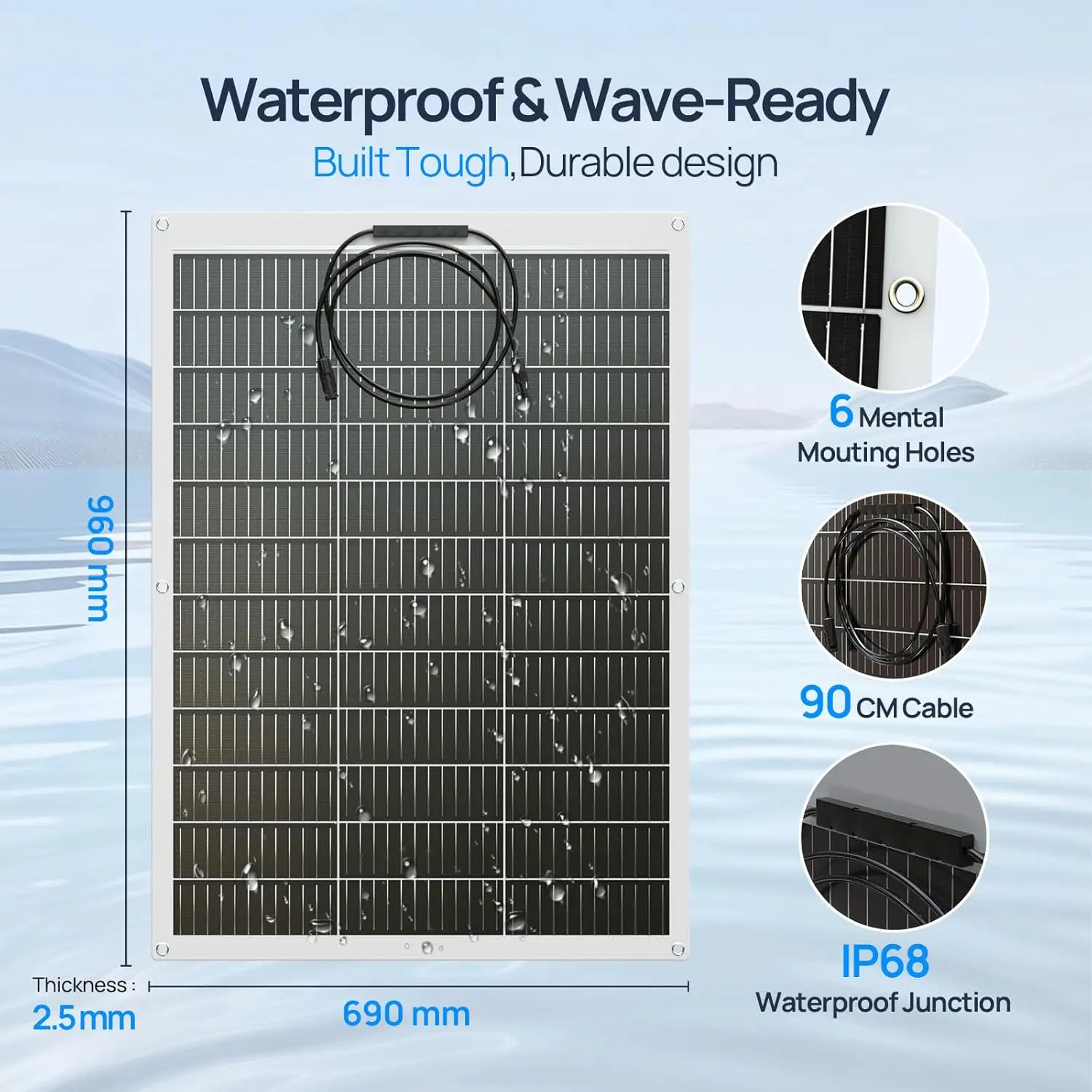 130W 12BB Flexible Solar Panel 23.5% High Efficiency Waterproof RV