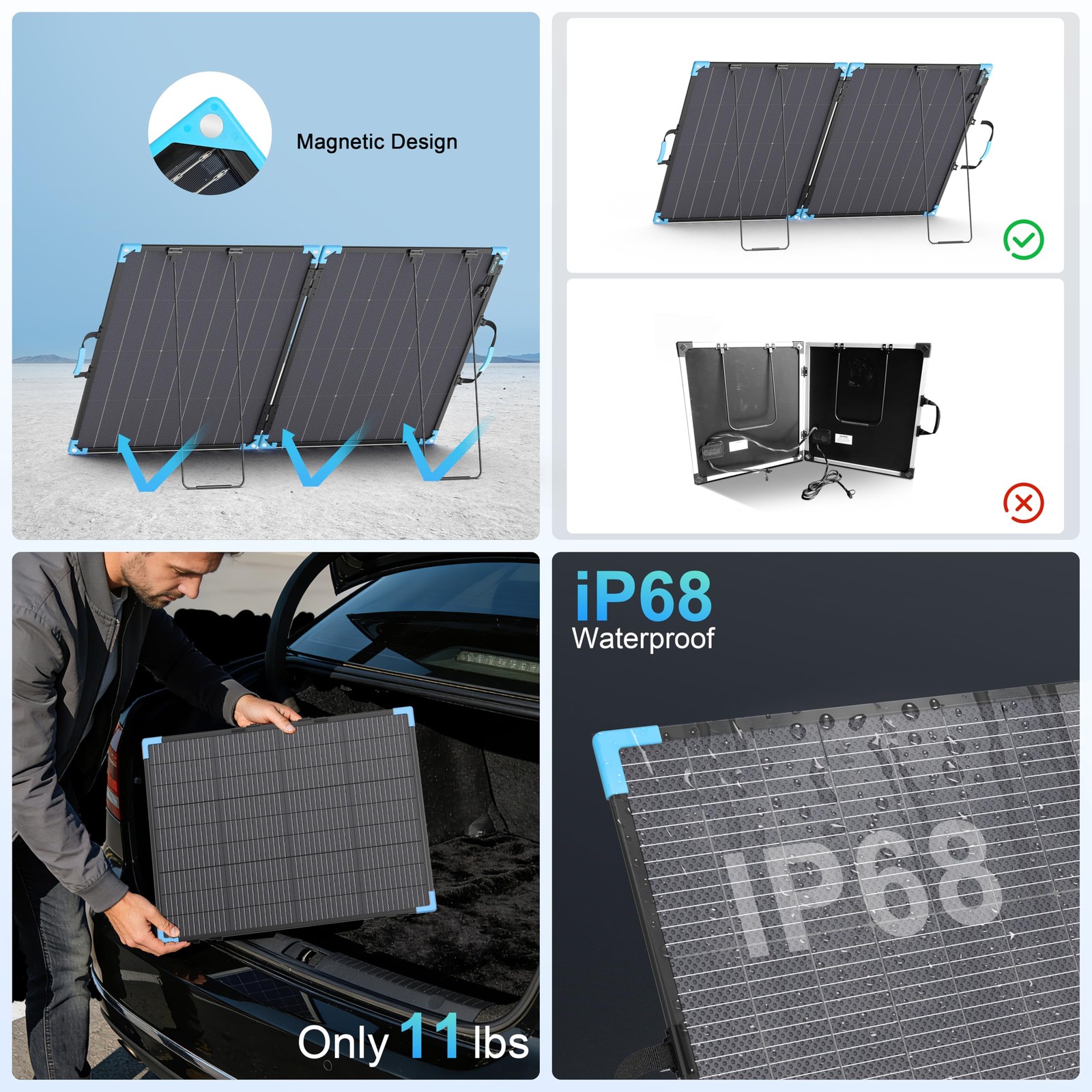 E-POWO 220W Bifacial Portable Solar Panel for Power Station, 23.5% High Effic…