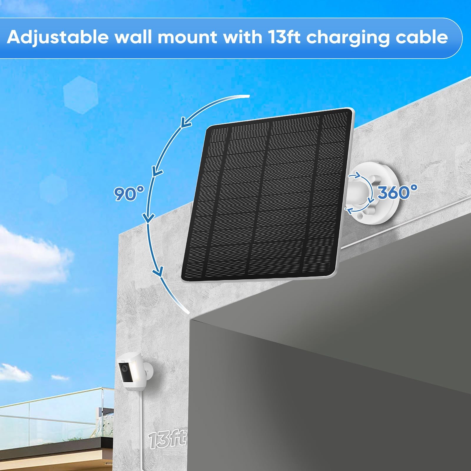 Solar Panel for Ring Camera, 2 Pack 5W Solar Charger Compatible with Spotligh…