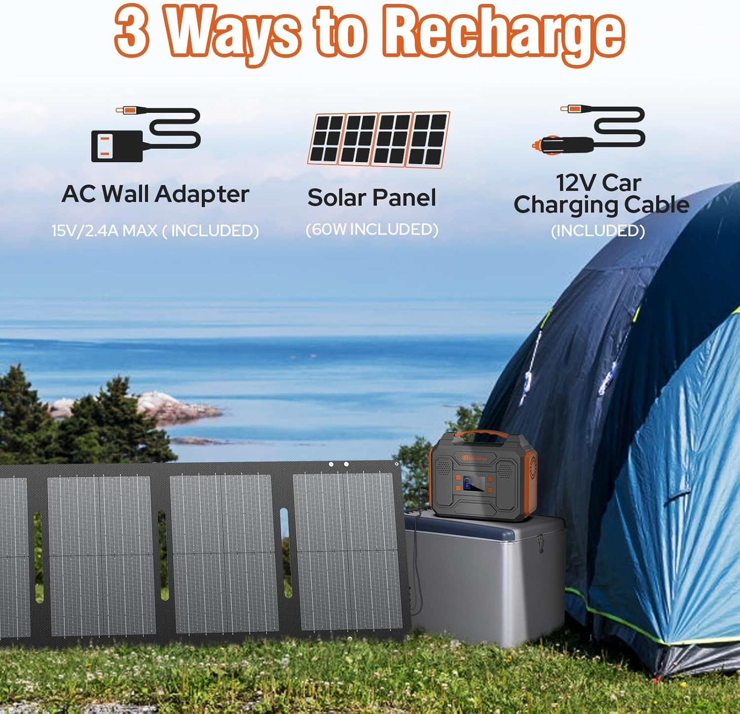 60W Solar Power Station & 300W Generator, 100W Portable Battery for Outdoor Use