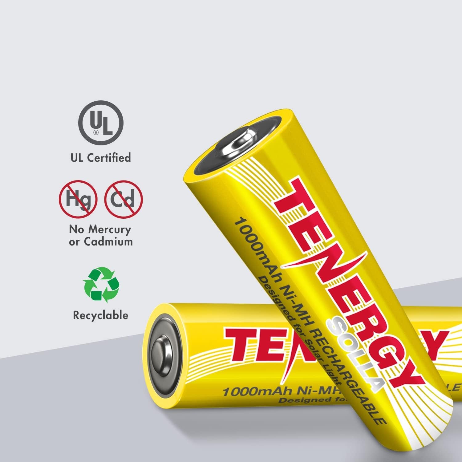 Tenergy Solla Rechargeable NiMH AA Battery, 1000mAh Solar Batteries for Solar Ga