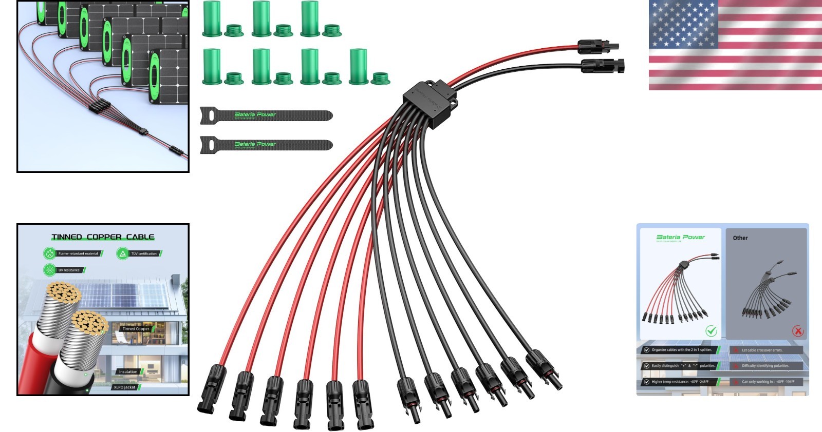 Solar Panel Connectors Splitter, 12 to 2 Y Branch