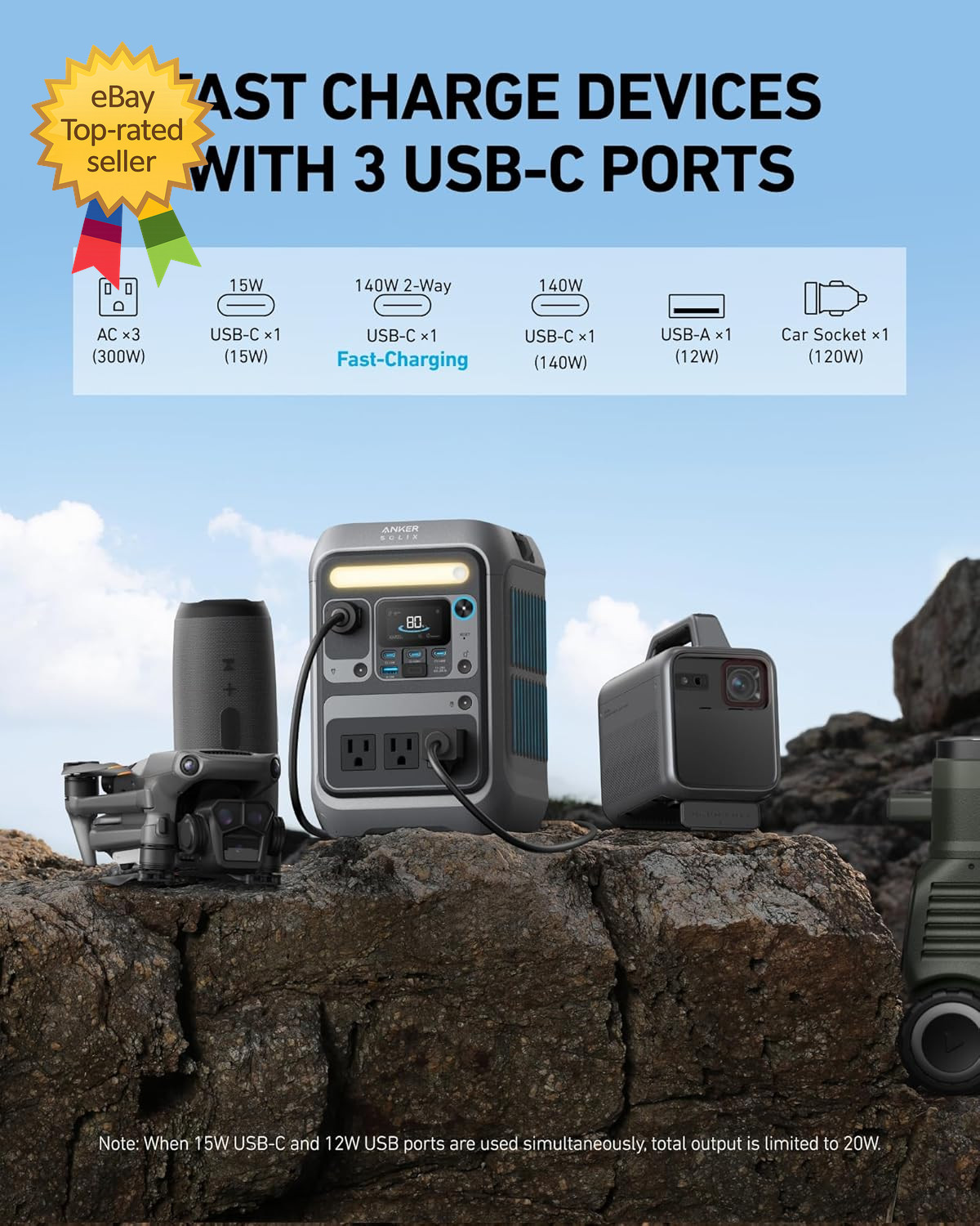 Portable Power Station SOLIX C300, 288Wh Lifepo4 Battery 300W 600W Surge