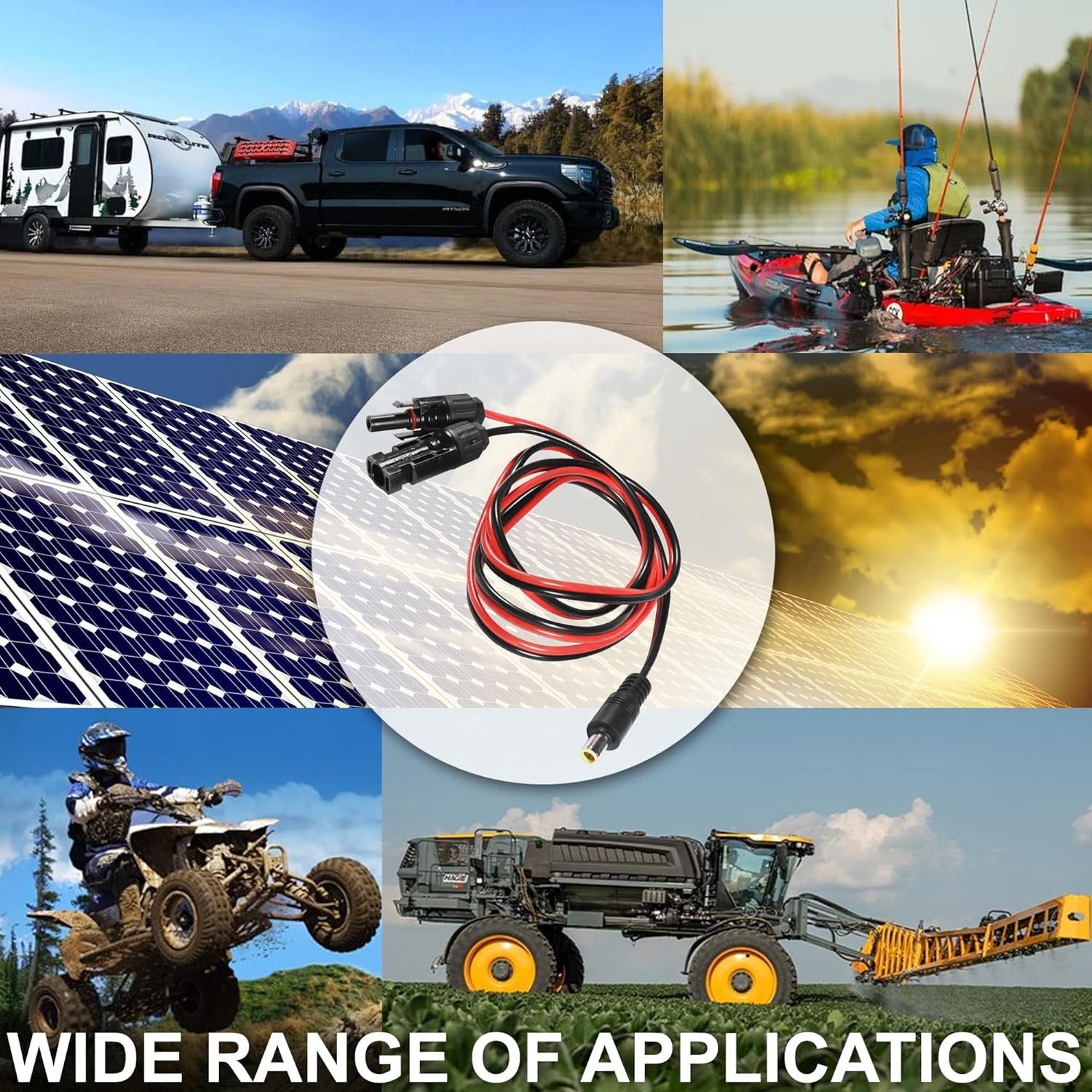 HQRP Solar Charging Cable to DC7909 Plug, Solar Connector to DC8mm Adapter Cable