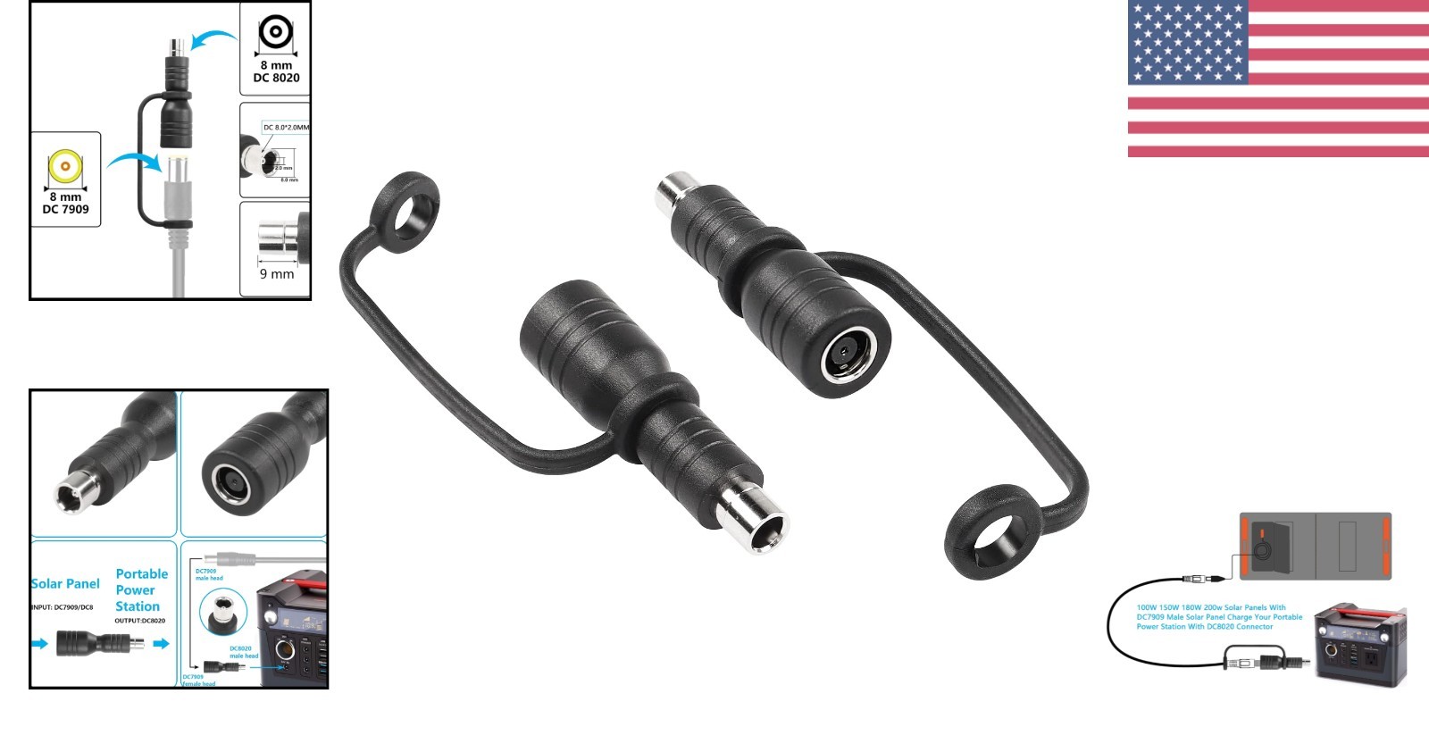 DC7909 to DC8020 Connector Adapter – Ideal for RV Solar Power Stations