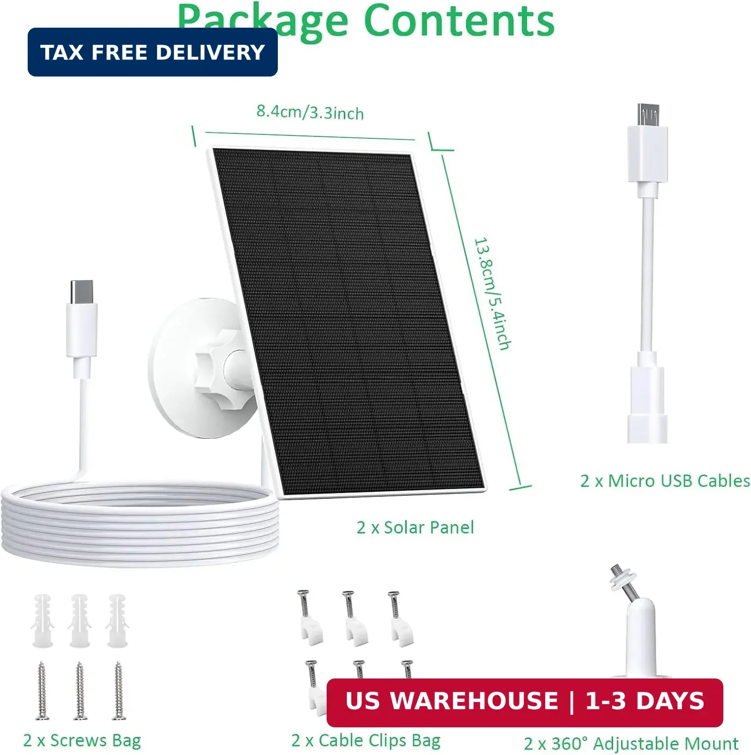 FUTUREZEN 2W Solar Panel for Security Cameras, 5V Solar Charger for Rechargeable