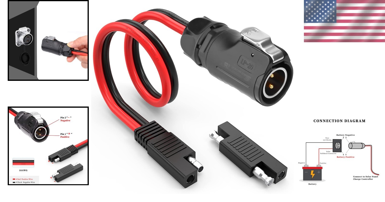 Reliable 10AWG SAE to 2 Pin Industrial Connector – Ideal for Solar and RV Use