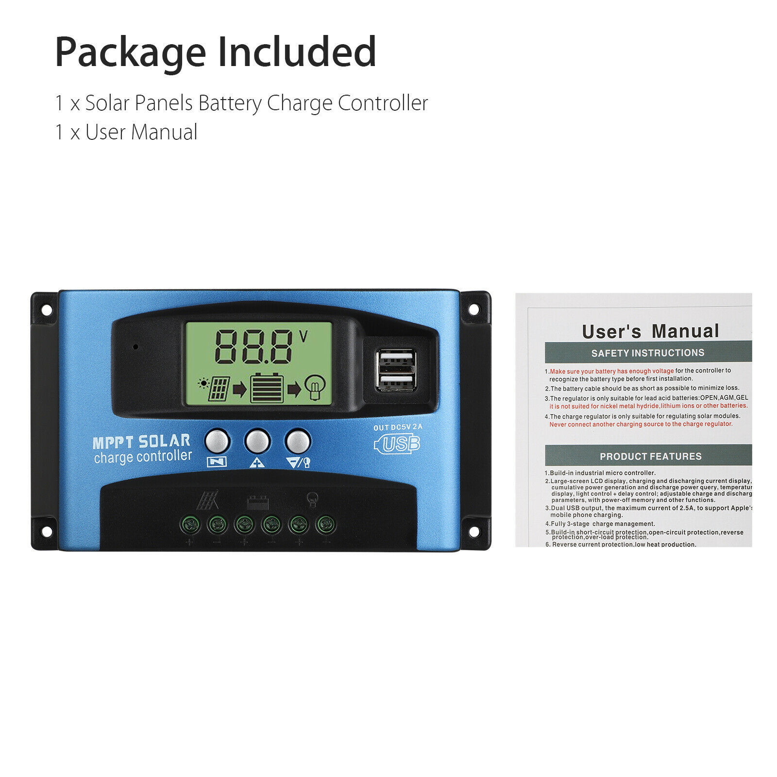 100A MPPT Solar Panel Regulator Charge Controller 12/24V Auto Focus Tracking LCD