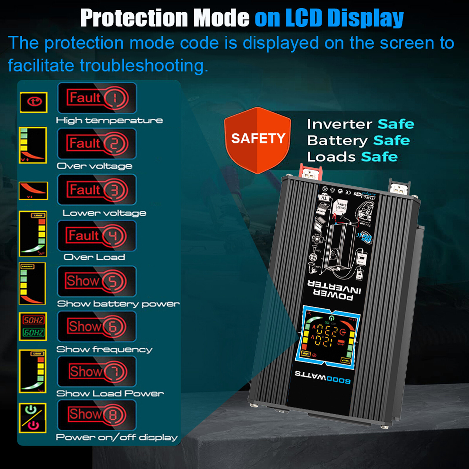 6000W Inverter DC 12V to AC 110V / 220V Vehicle Solar Power Inverter For Disple