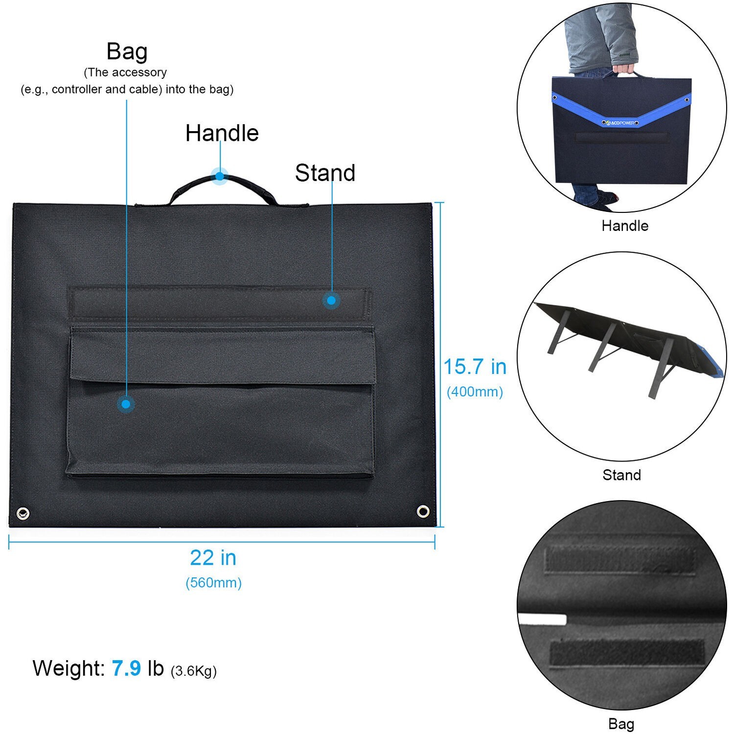 ACOPower 105W Foldable Solar Panel Kit with 10A Charge Controller