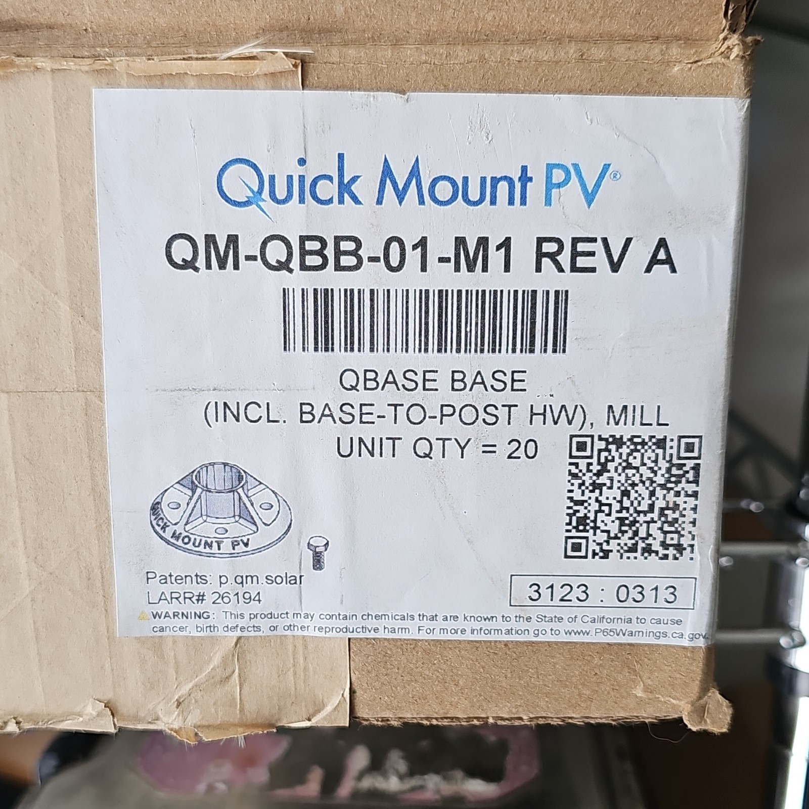 QuickMount QM-QBB-01-M1 REV A Quickmount QBase Base Lot X17 WITH 3.25″ standoff.