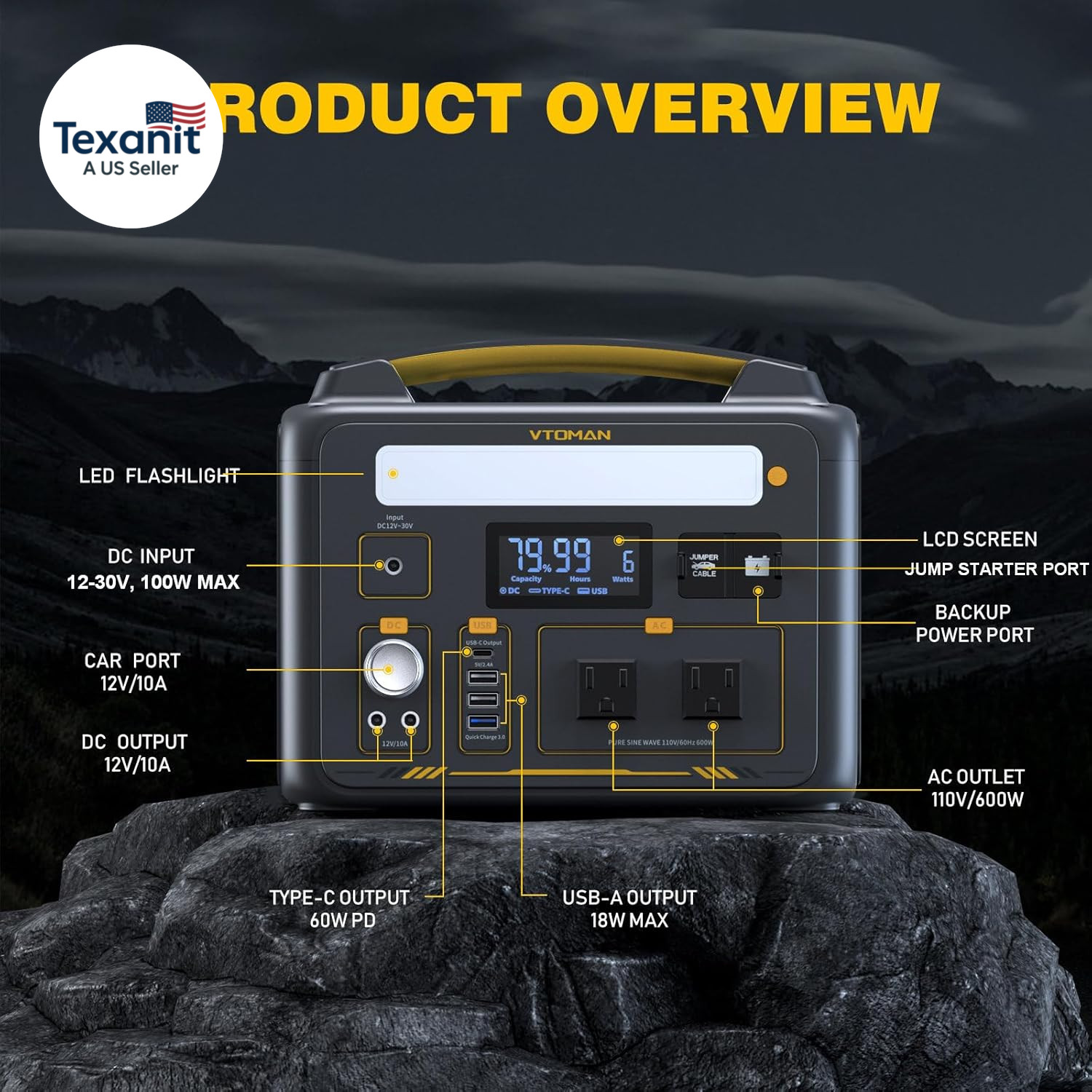 Jump 600X Portable Power Station 600W, 299Wh Solar Generator Lifepo4 Battery Pow