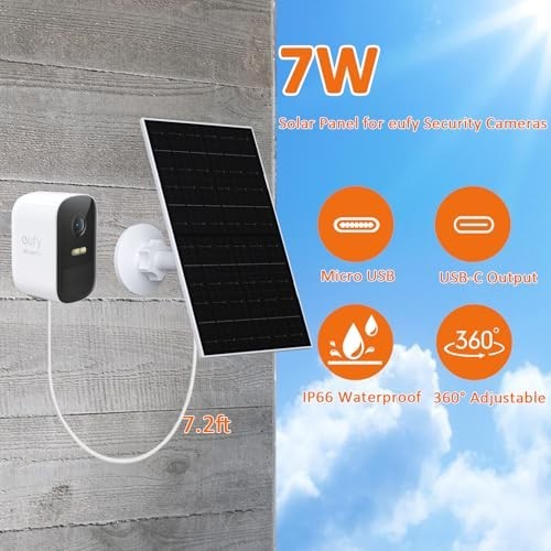 7W Solar Panel USB-C Charger IP66 Waterproof 360 Adjustable Mount 7.2ft Cable 2