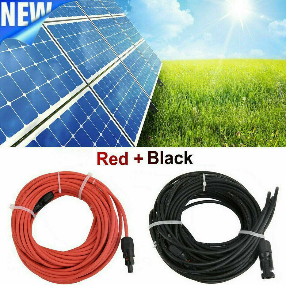 Solar Panel Cable Wire Pair Black + Red Fits MC4 Connectors 8 AWG / 50A / 60V