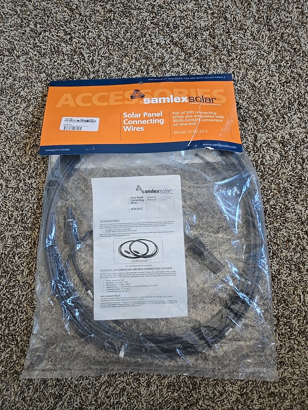 Samlex SCW-20-2 20ft Solar Panel Connecting Wires (1 Pair)