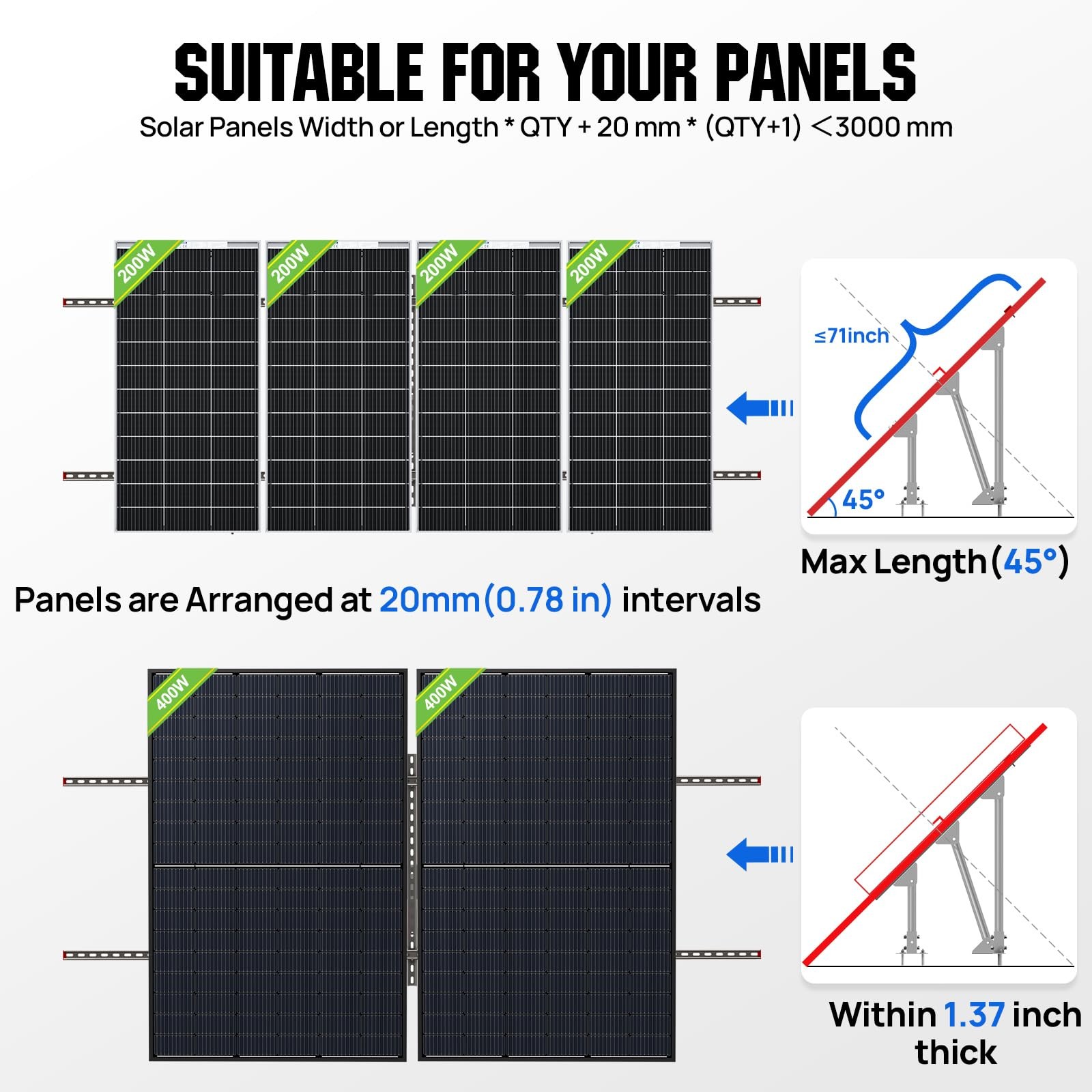 ECO WORTHY Upgraded Solar Ground Mount Adjustable Multi Pieces Solar Panel