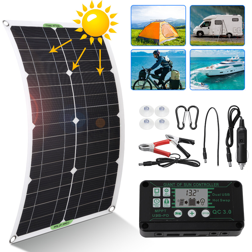 100W 200W Flexible 12V Mono Solar Panel Home RV Rooftop Camping Off-Grid Power