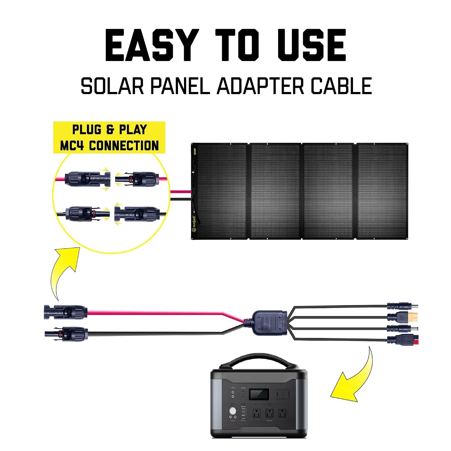 SunJack MC4 Solar Panel To Portable Power Station Adapter Cable 12AWG 10Ft