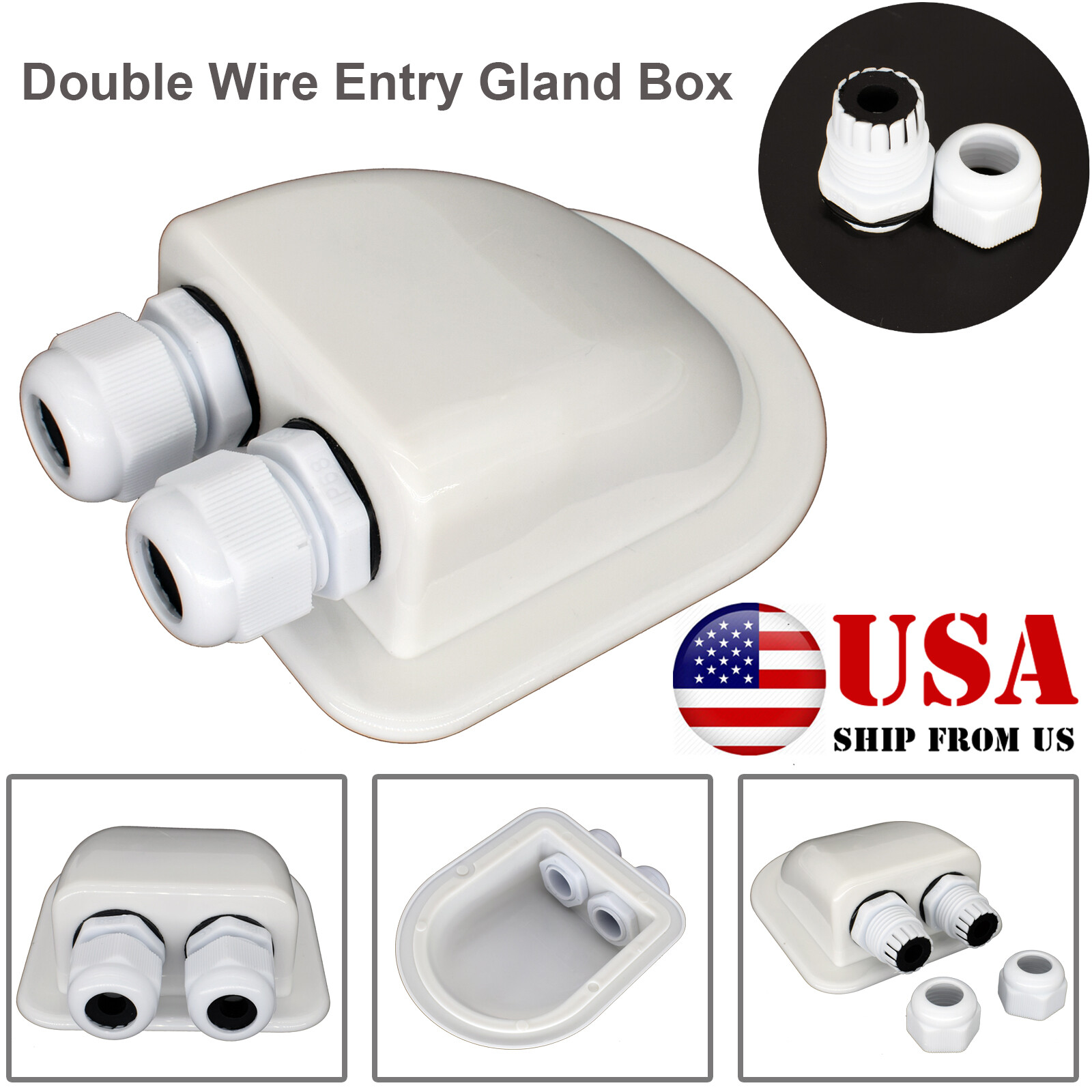 Double Wire Cable Entry Gland Box Roof Solar Panel Junction Box RV Boat Caravan